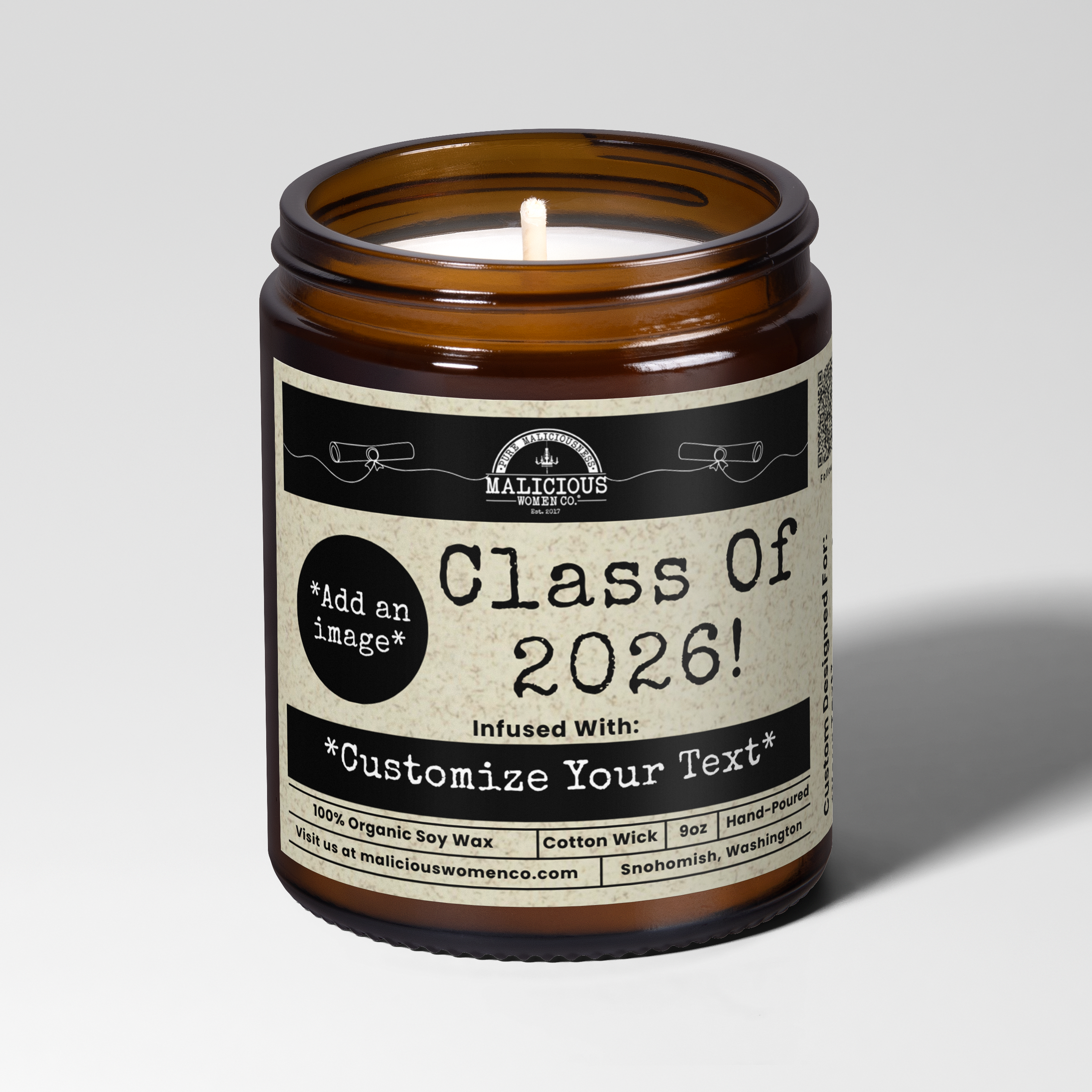 Class Of 2026! | 9 oz Customizable Graduation Candle | Malicious Women Co