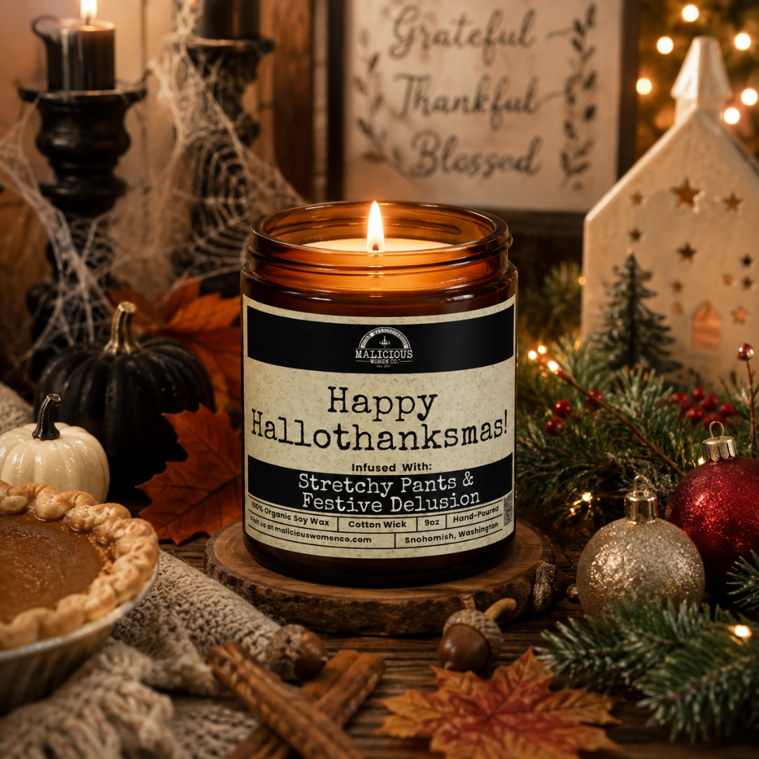 Happy Hallothanksmas | 9oz Seasonal Candle | Malicious Women Co