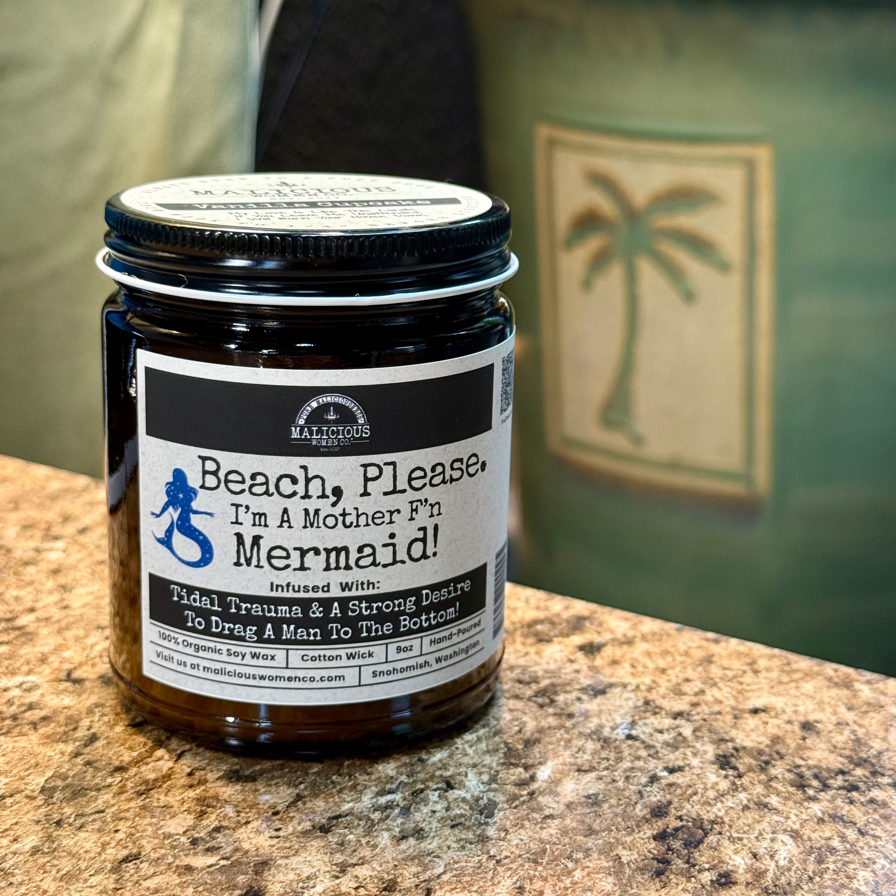Beach Please! I'm A MotherF'n Mermaid 9oz Funny Candle Malicious Women Co