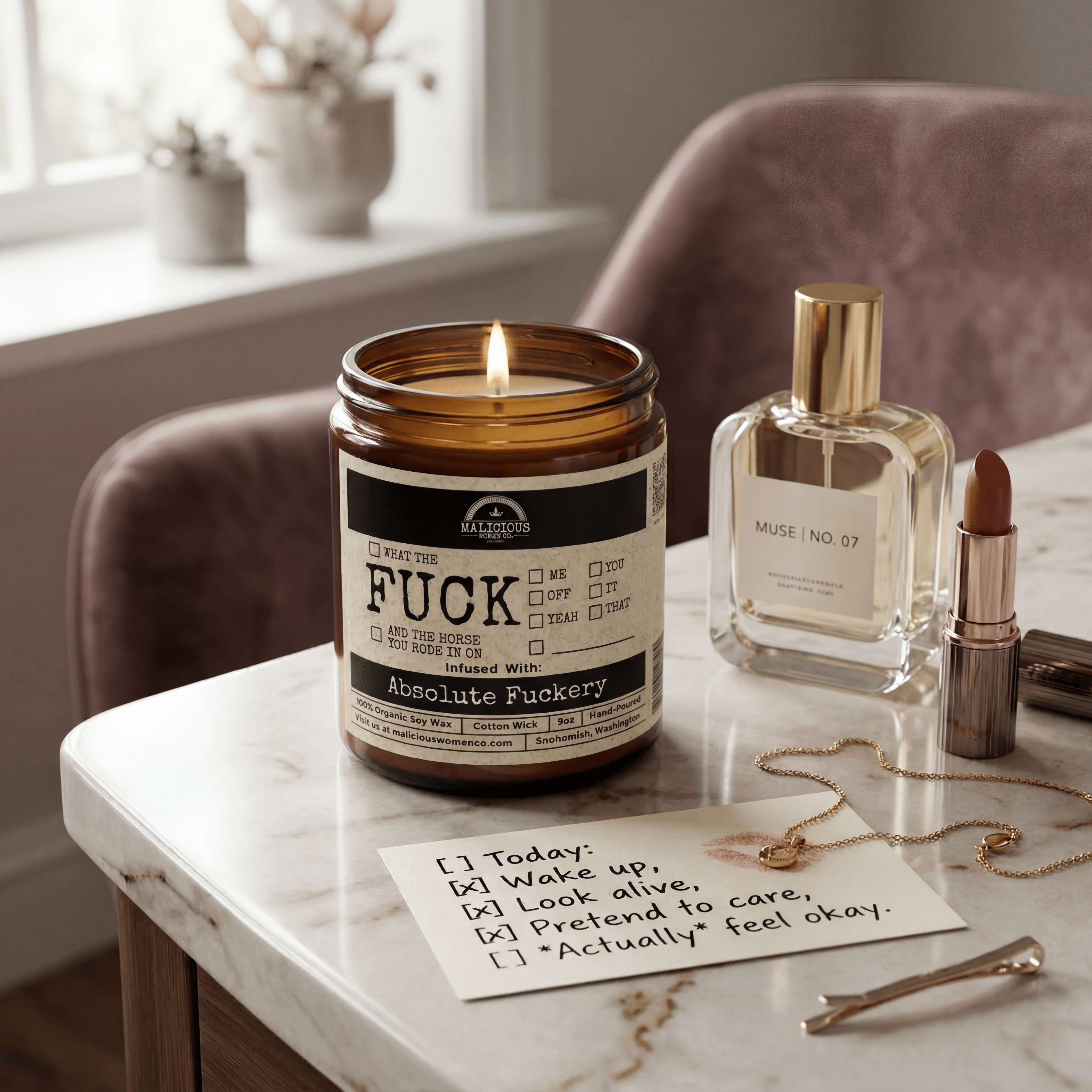 All The F*cks | Scent: Oakmoss & Amber | 9oz Funny Candle | Malicious Women Co - Malicious Women Co. -Candle