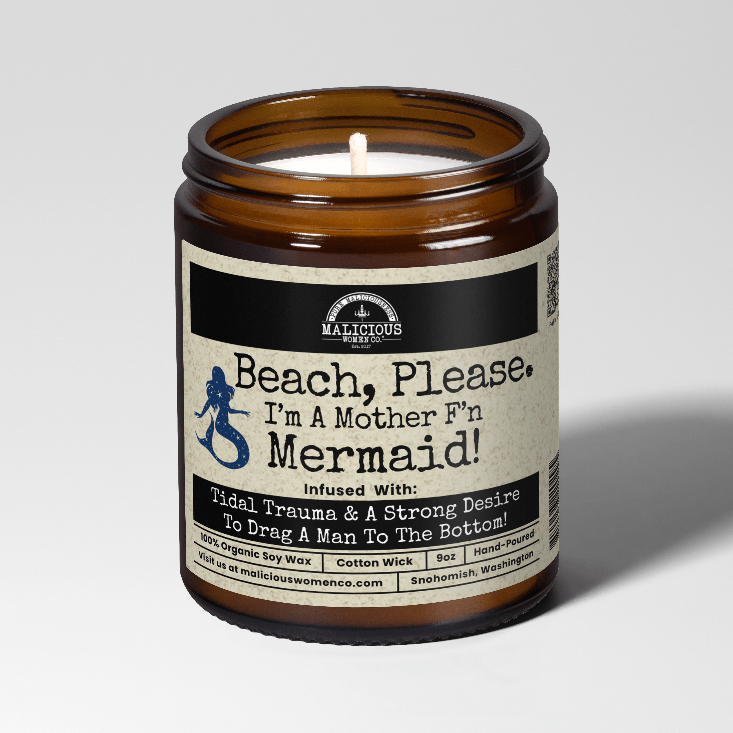 Beach Please! I'm A MotherF'n Mermaid 9oz Funny Candle Malicious Women Co - Malicious Women Co. - Candles