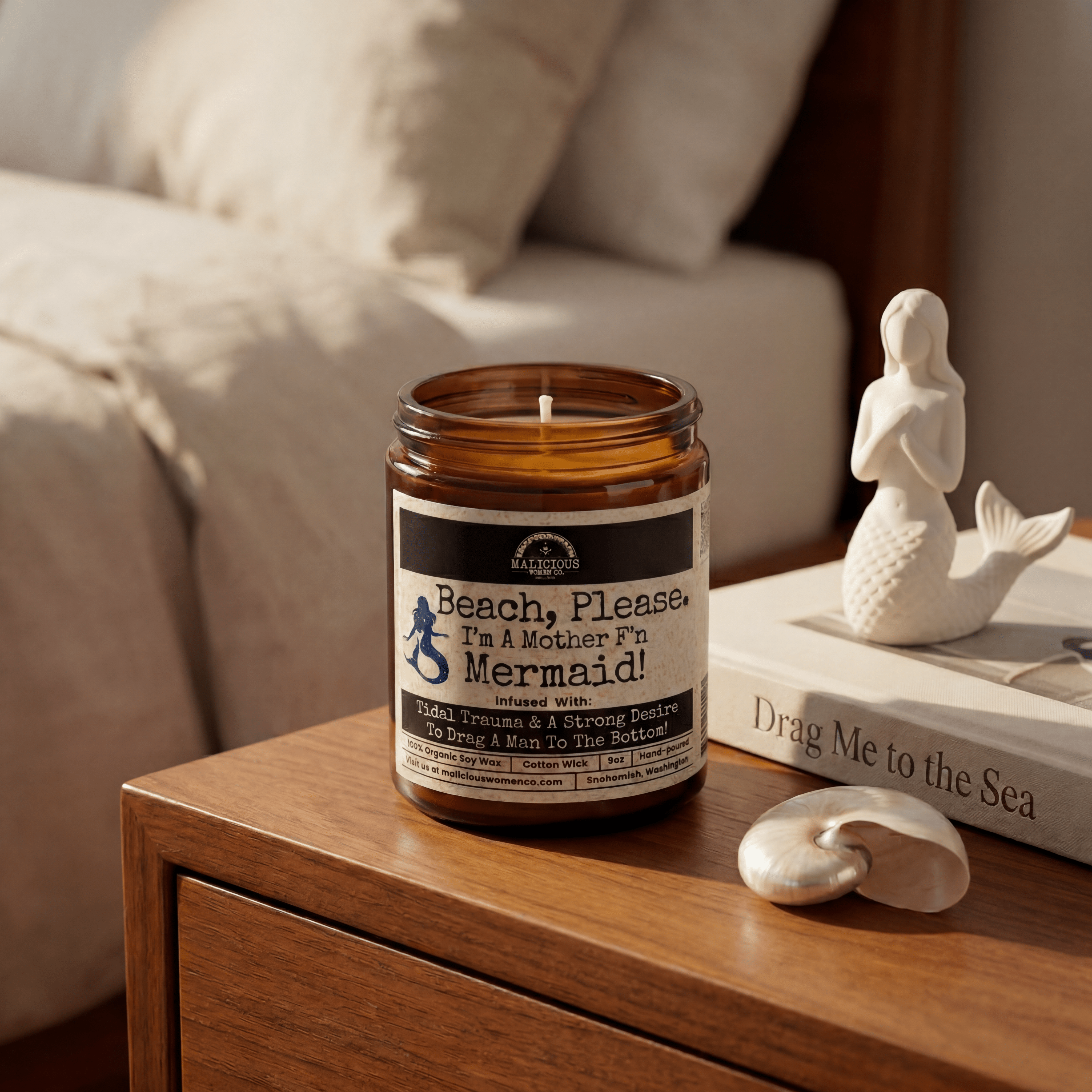Beach Please! I'm A MotherF'n Mermaid | Scent: Grapefruit Negroni | 9oz Funny Candle | Malicious Women Co - Malicious Women Co. -Candle