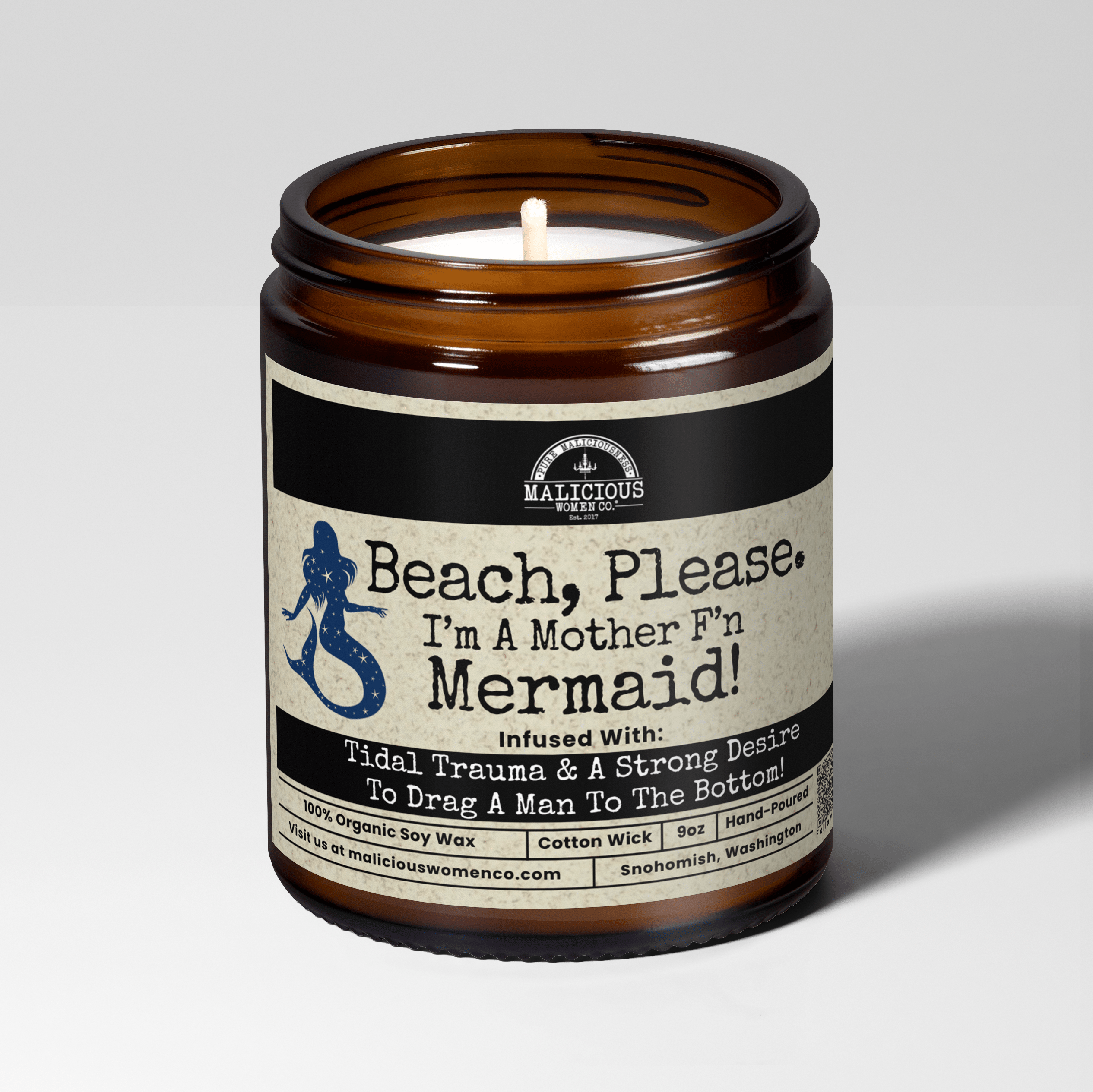 Beach Please! I'm A MotherF'n Mermaid | Scent: Grapefruit Negroni | 9oz Funny Candle | Malicious Women Co - Malicious Women Co.-Candle