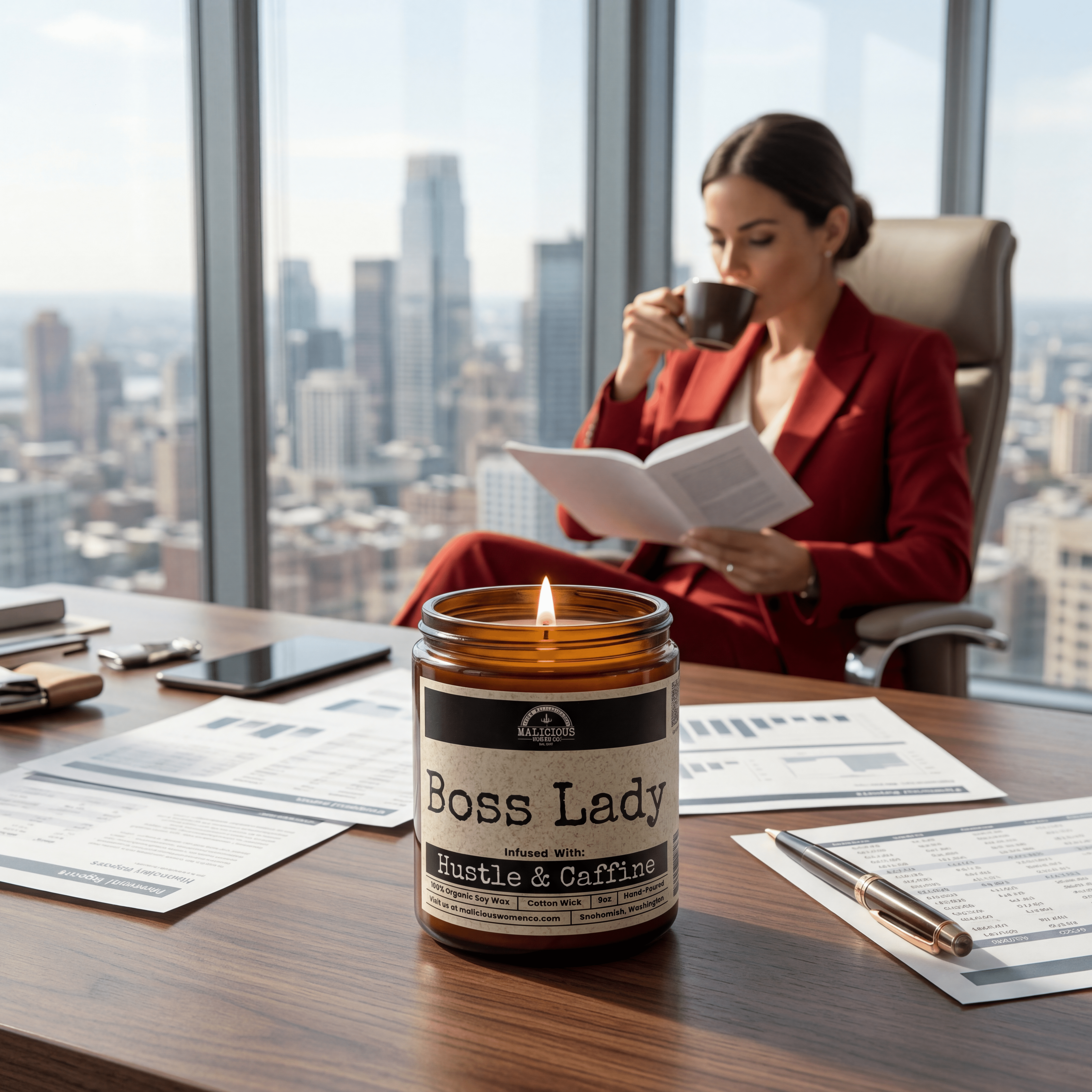 Boss Lady | Scent: Oakmoss & Amber | 9oz Work Candle | Malicious Women Co - Malicious Women Co. -Candle