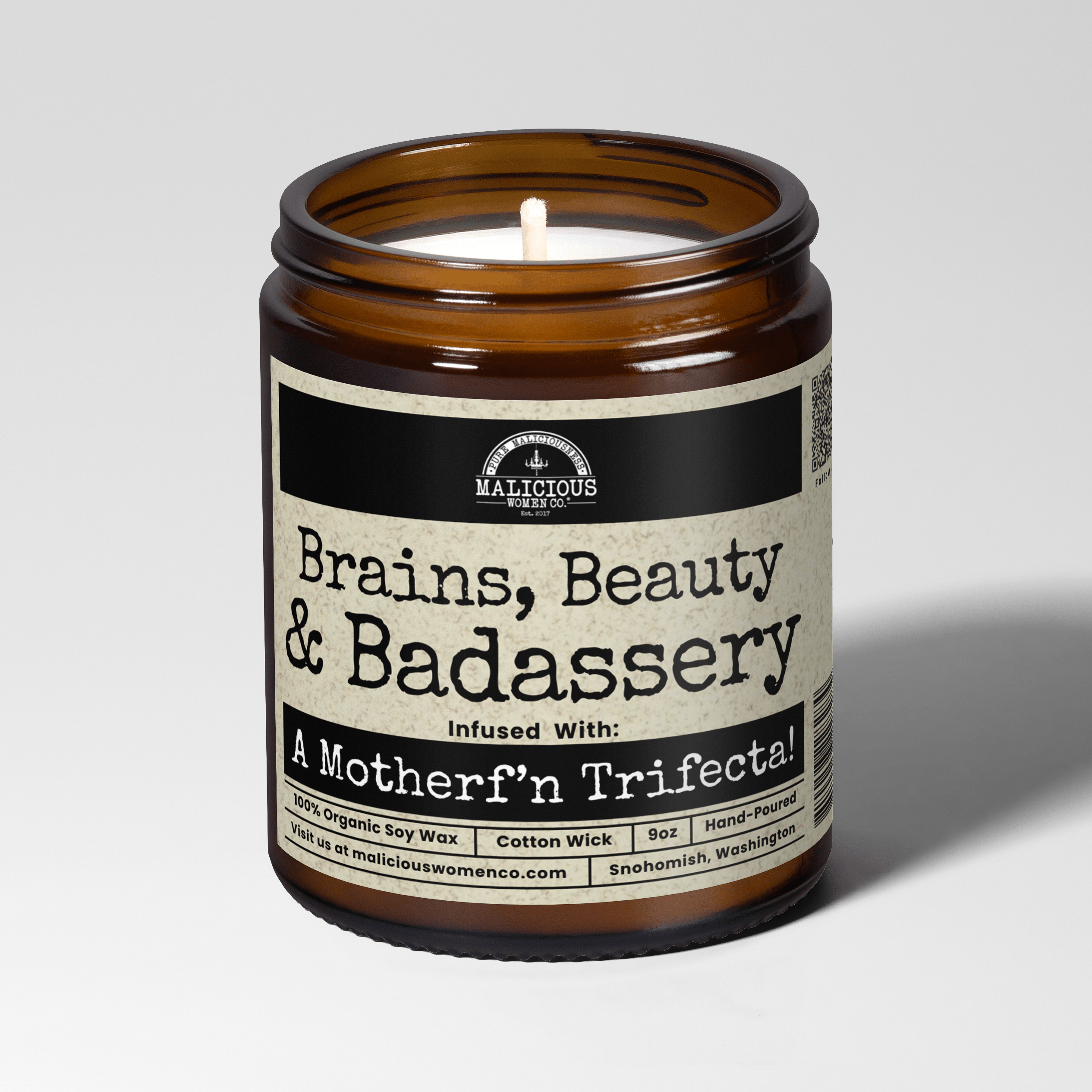 Brains Beauty Badassery 9oz Funny Candle Malicious Women Co - Malicious Women Co. - Candles