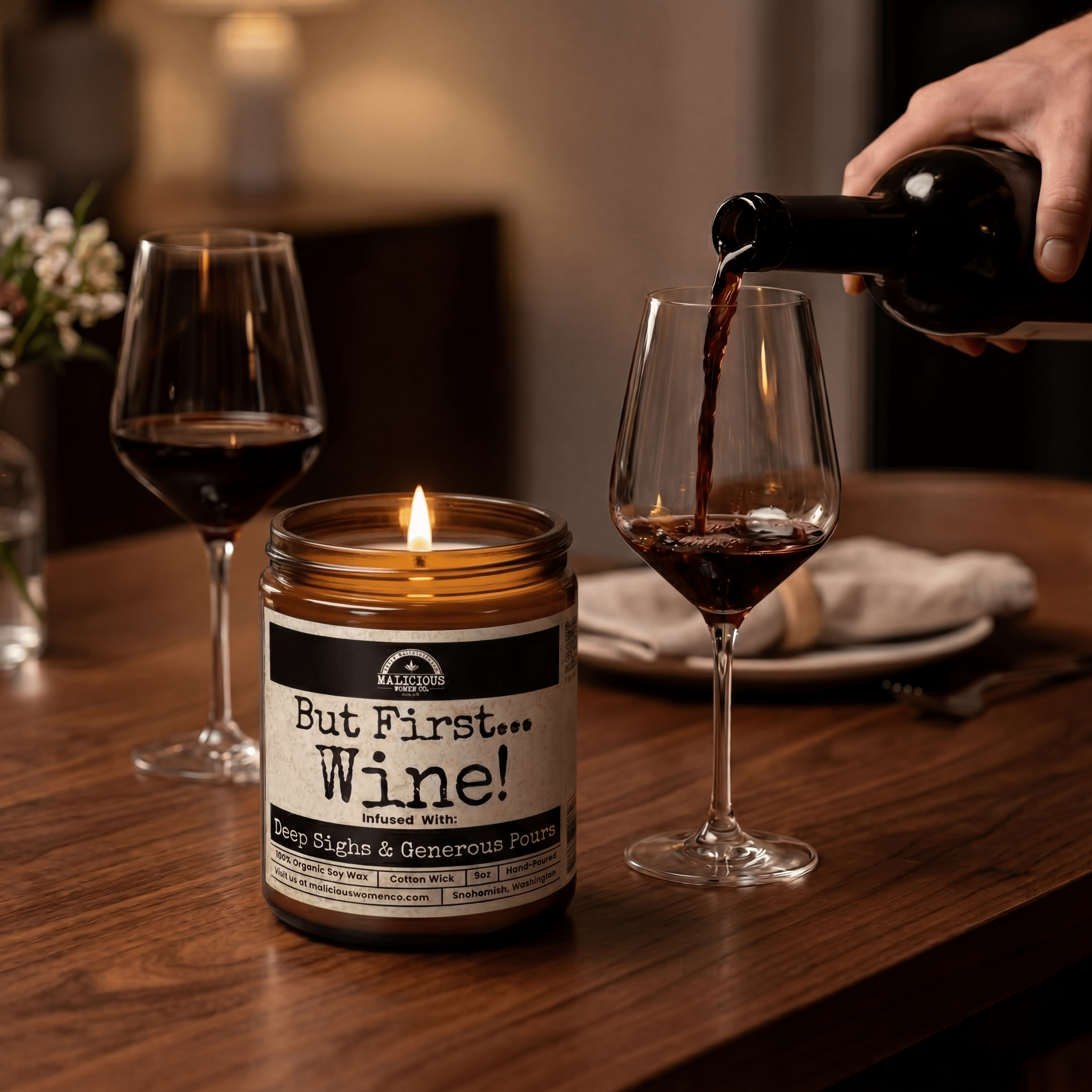 But First Wine | Scent: Cabernet All Day | 9oz Funny Candle | Malicious Women Co - Malicious Women Co. -Candle