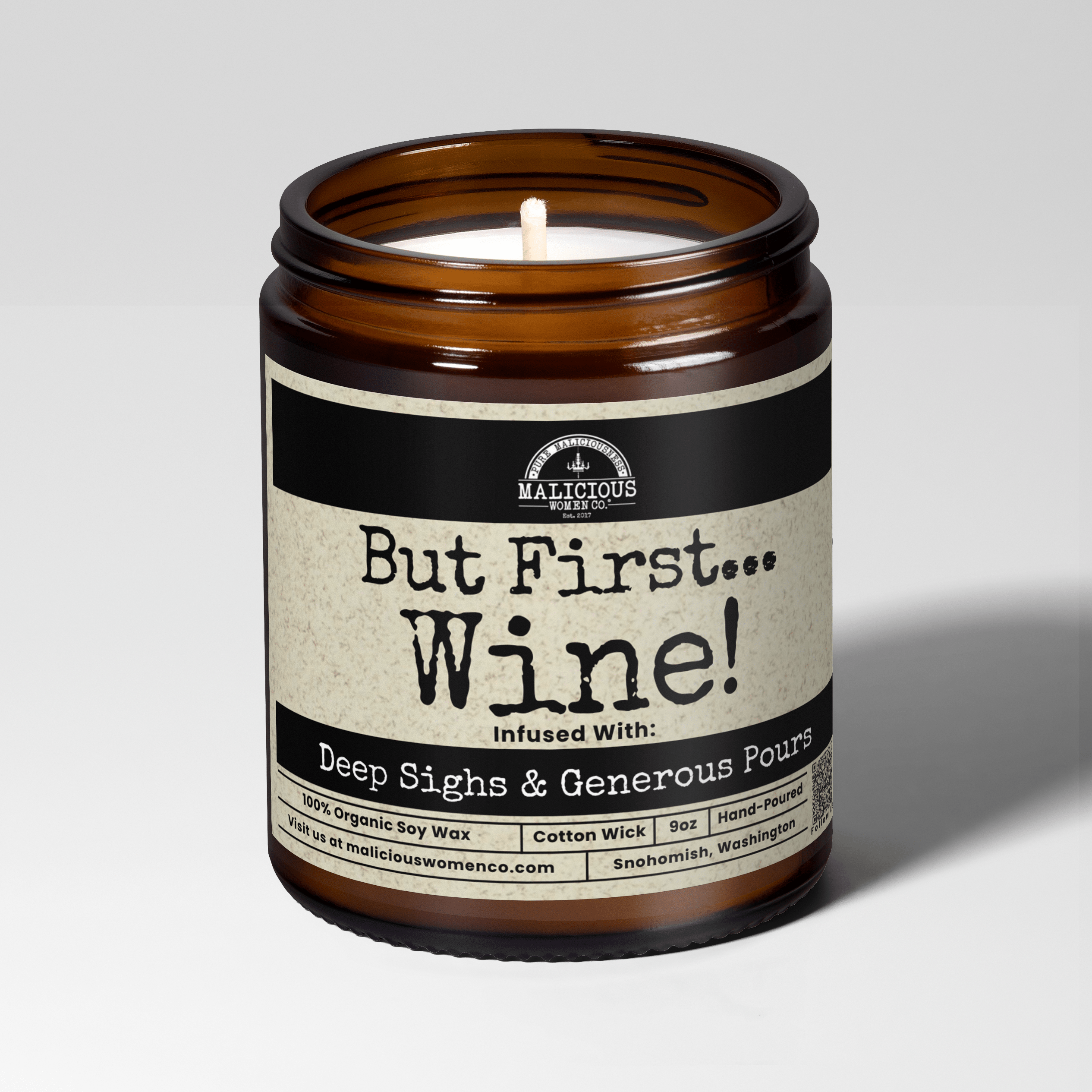 But First Wine | Scent: Cabernet All Day | 9oz Funny Candle | Malicious Women Co - Malicious Women Co.-Candle