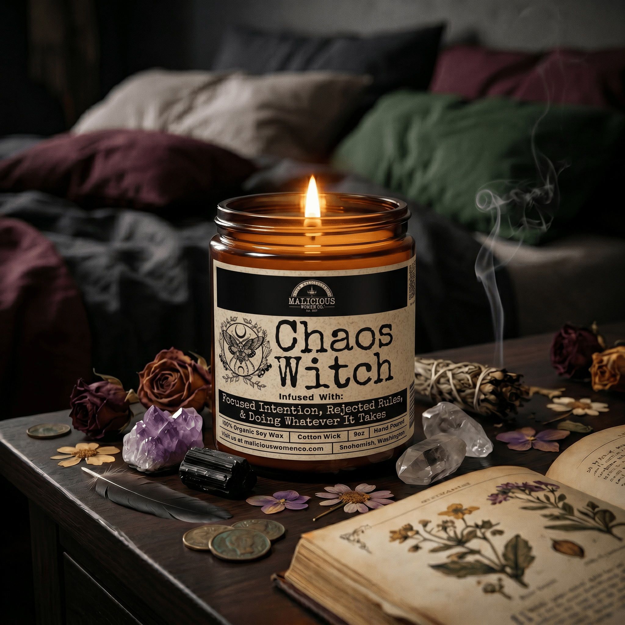 Chaos Witch | Scent: Tomato & Basil | 9oz Witch Candle | Malicious Women Co - Malicious Women Co. -Candle