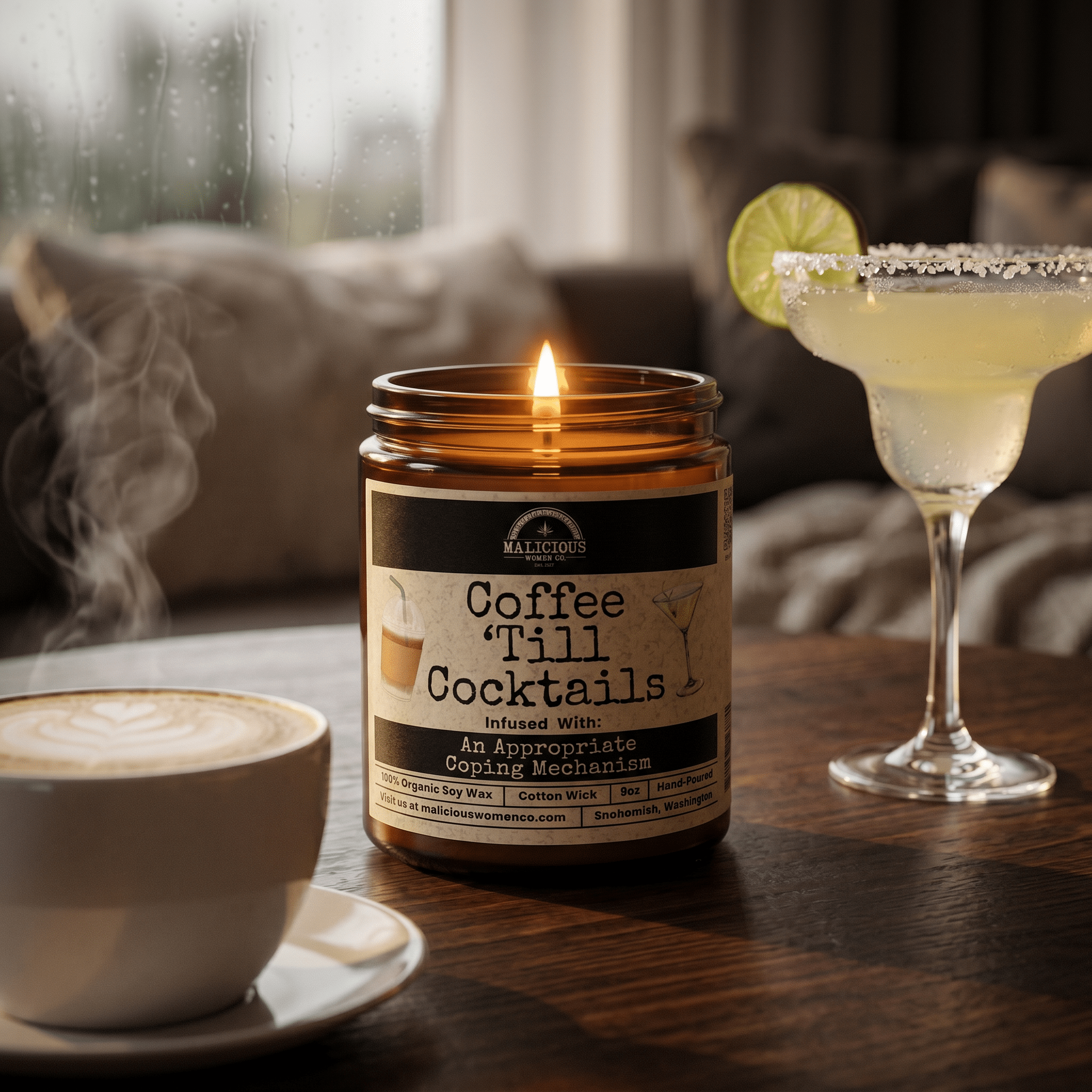 Coffee Til Cocktails | Scent: Berry Bellini | 9oz Funny Candle | Malicious Women Co - Malicious Women Co. -Candle