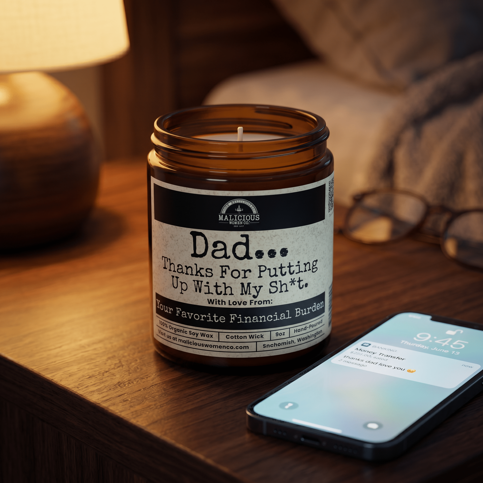 Dad... Thanks For Putting Up With My Sh*t | Scent: Butter Pecan Crunch | 9oz Family Candle | Malicious Women Co - Malicious Women Co. -Candle