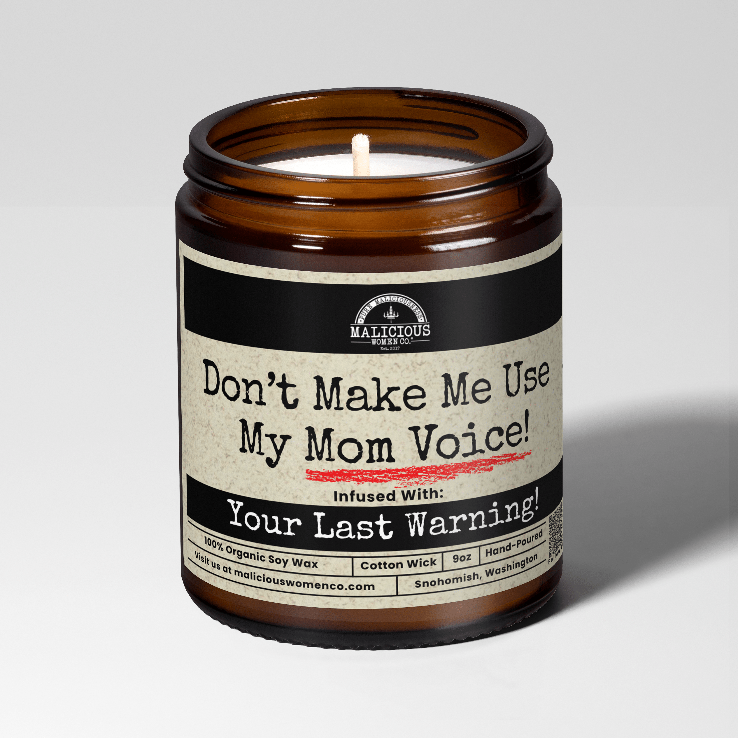 Don't Make Me Use My Mom Voice | Scent: Grapefruit Negroni | 9oz Mom Candle | Malicious Women Co - Malicious Women Co.-Candle
