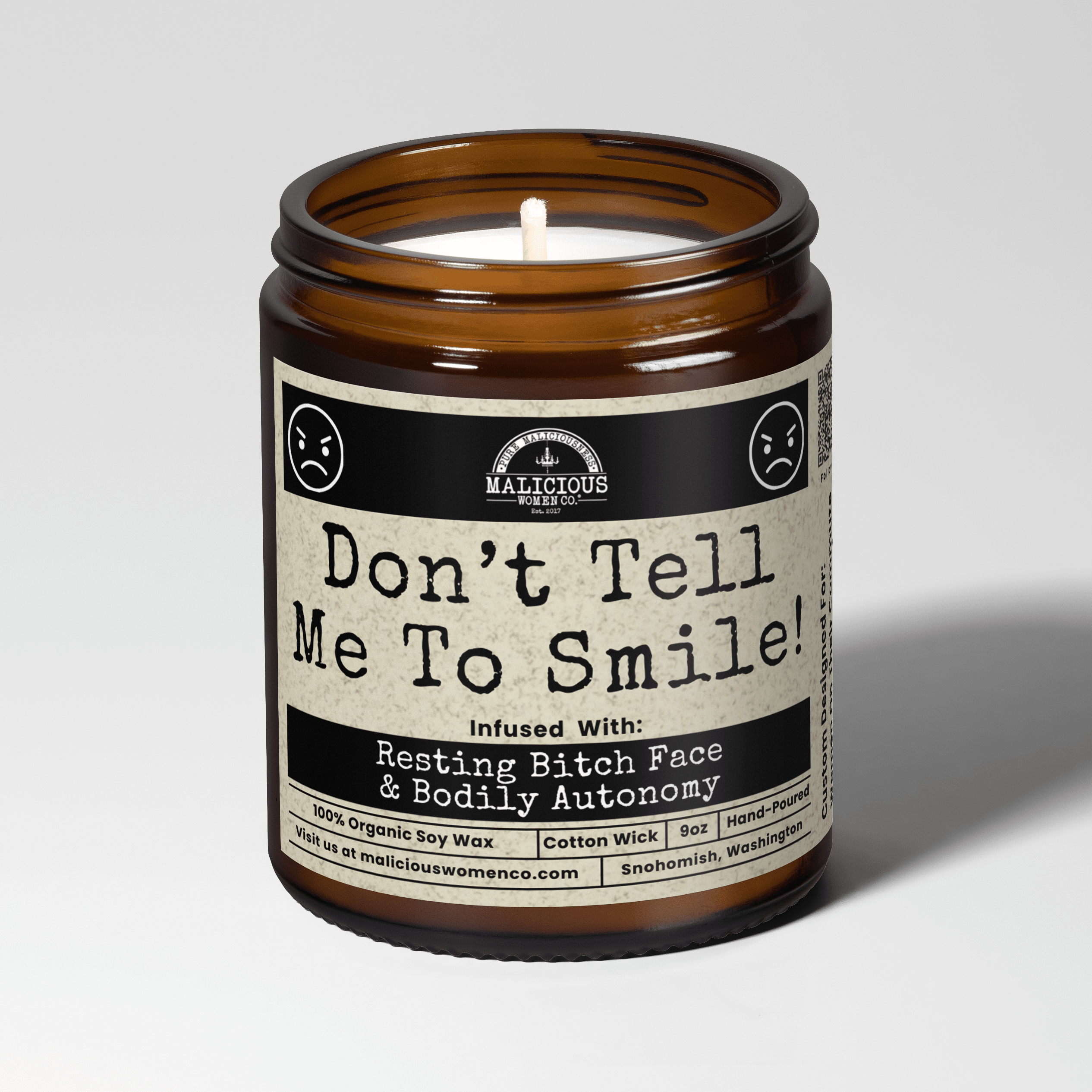 Don't Tell Me To Smile | Scent: Sage & Sea Salt | 9oz Funny Candle | Malicious Women Co - Malicious Women Co. -Candle