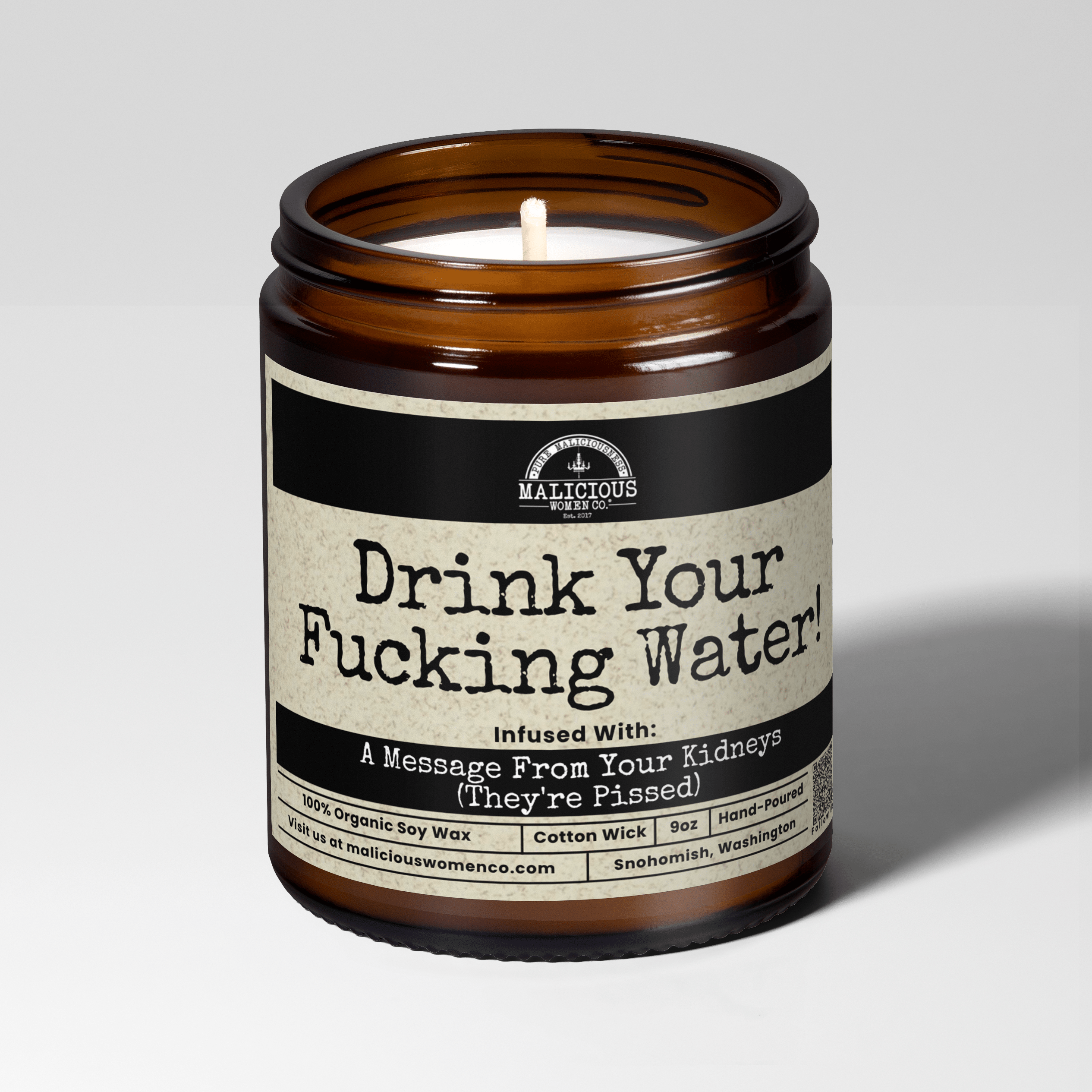 Drink Your F*cking Water | Scent: Lemon Drop Martini | 9oz Funny Candle | Malicious Women Co KIT-CAN-134-LDM Lemon Drop Martini - Malicious Women Co.-Candle
