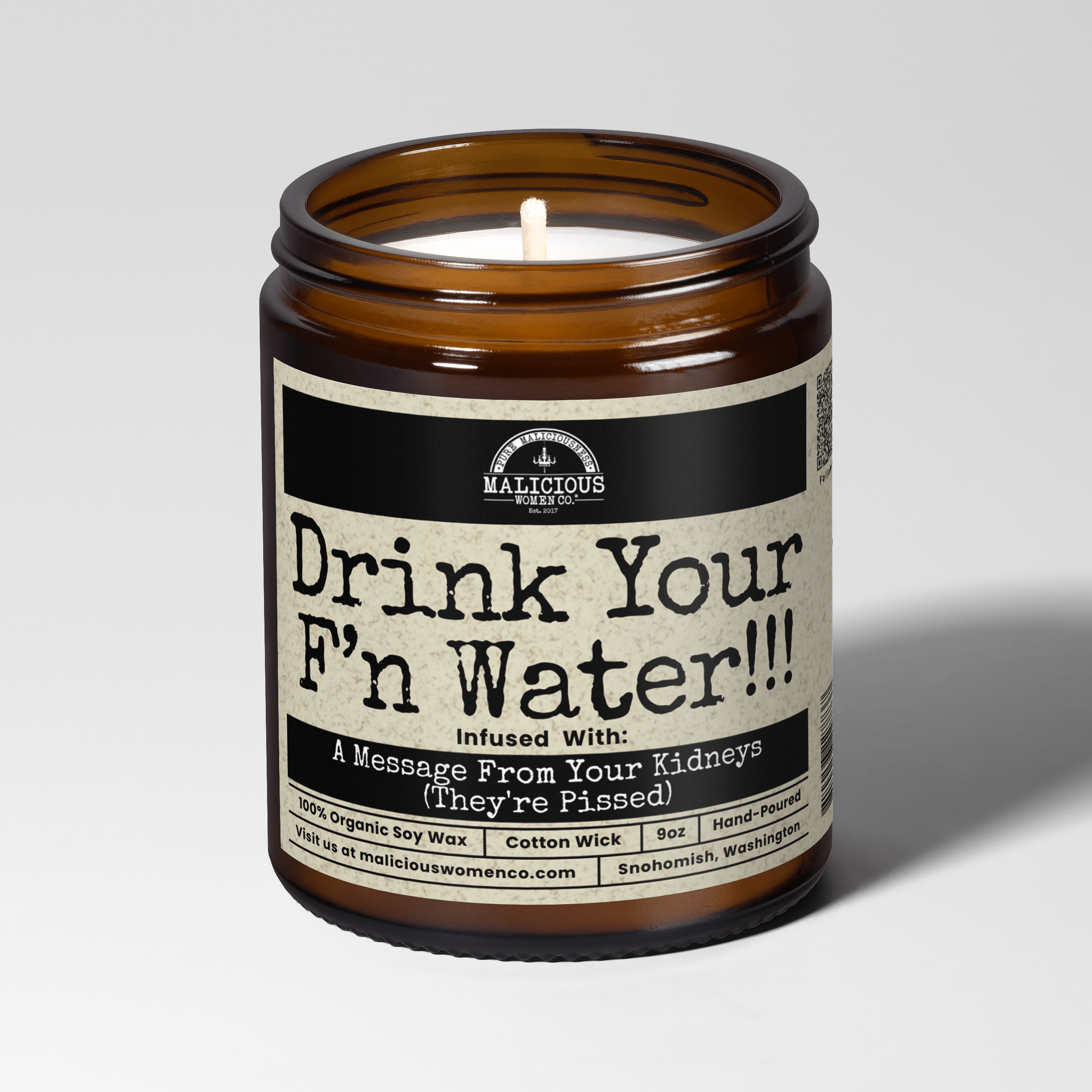 Drink Your Fucking Water 9oz Funny Candle Malicious Women Co - Malicious Women Co. - Candles