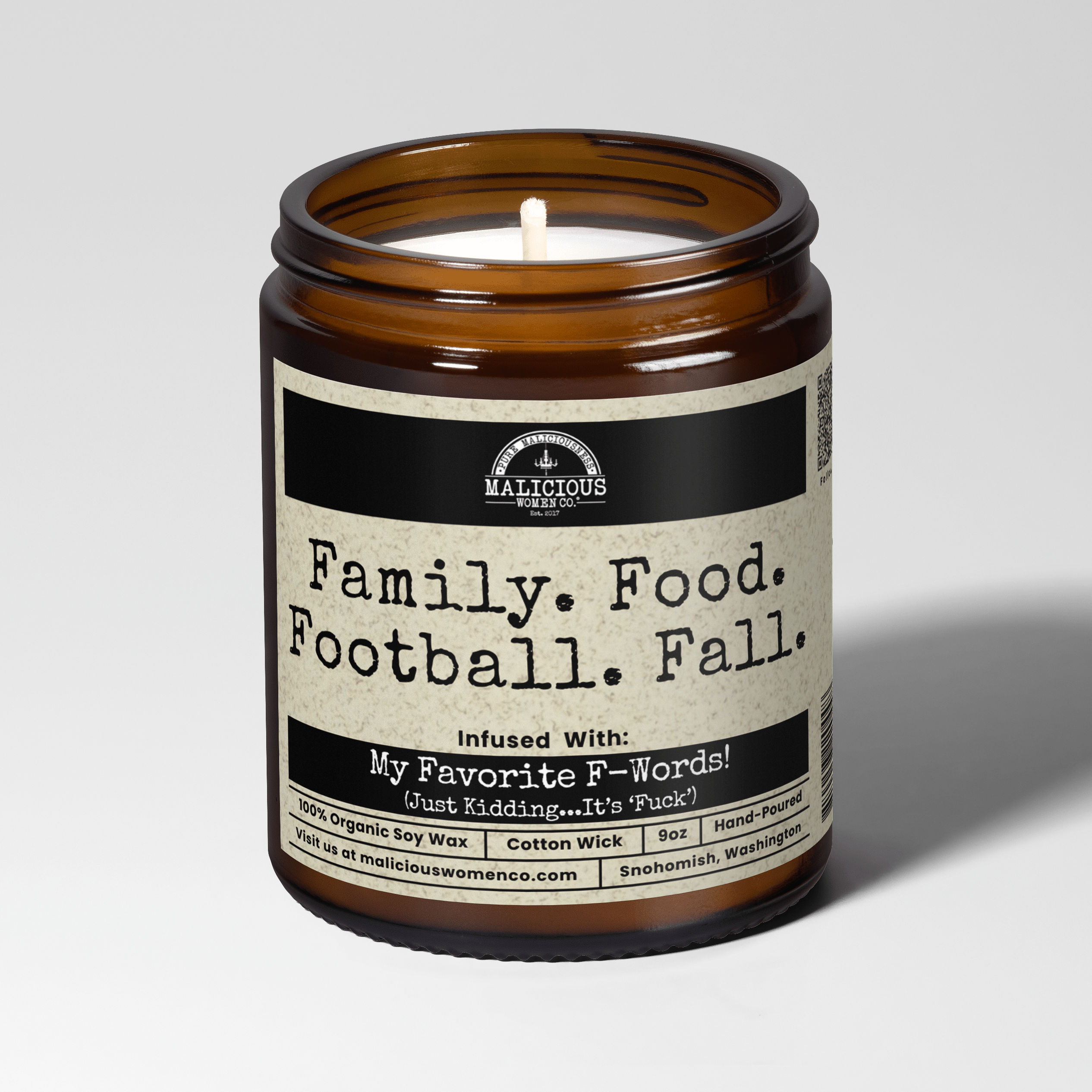 Family. Food. Football. Fall. 9oz Fall Candle Malicious Women Co - Malicious Women Co. - Candles