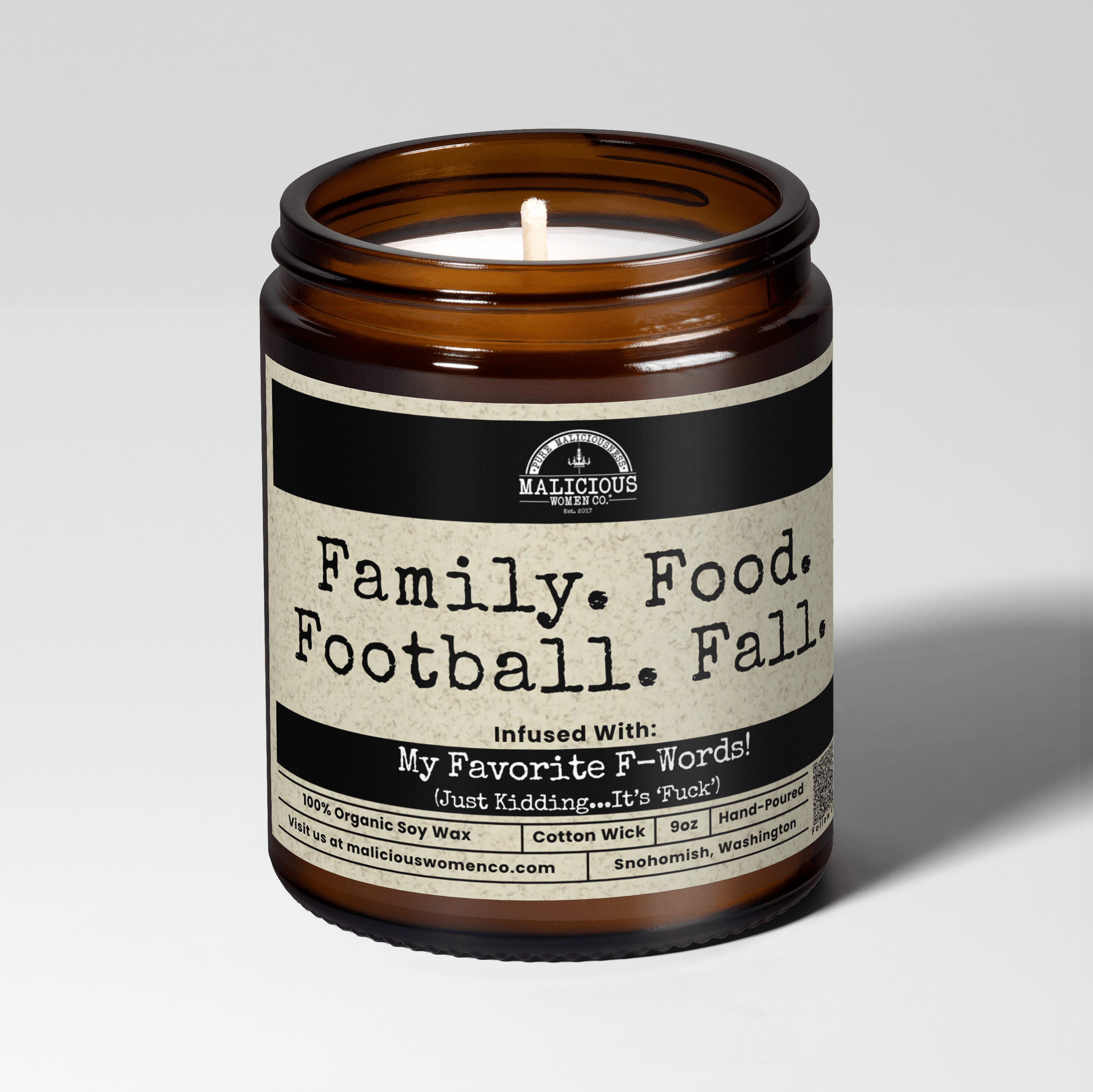 Family. Food. Football. Fall. | Scent: Vanilla Crumbcake | 9oz Fall Candle | Malicious Women Co - Malicious Women Co.-Candle
