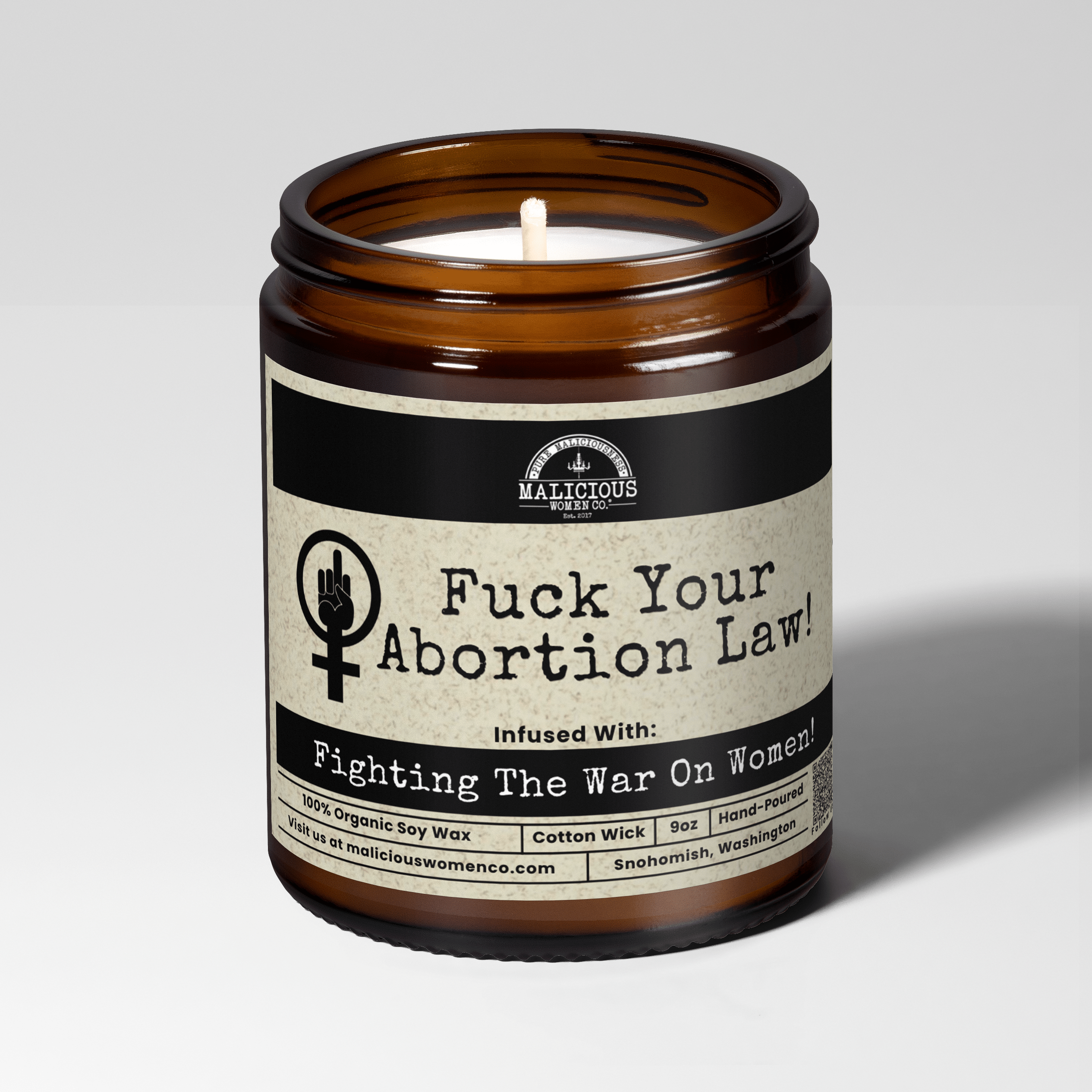 F*ck Your Abortion Law! | Scent: Rebel Rose | 9oz Political Candle | Malicious Women Co - Malicious Women Co.-Candle