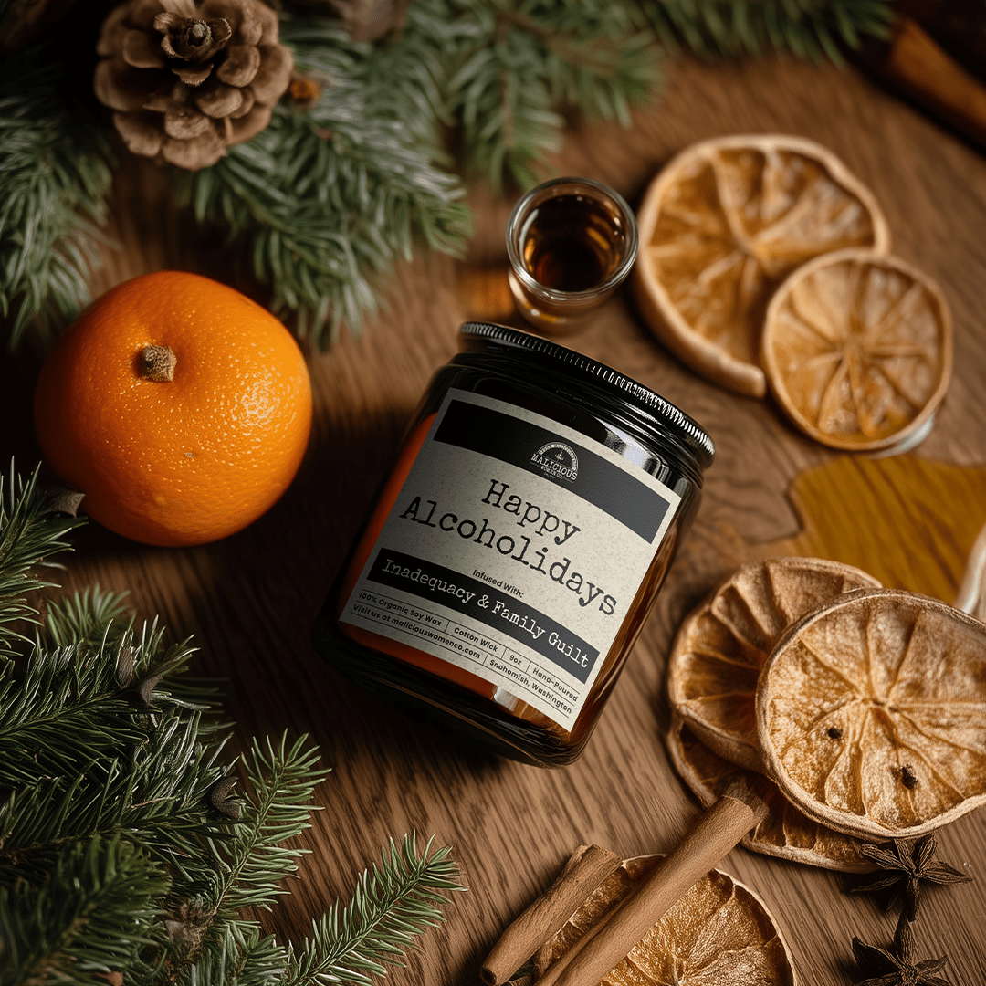 Happy Alcoholidays 9oz Winter Candle Malicious Women Co - Malicious Women Co. - Candles