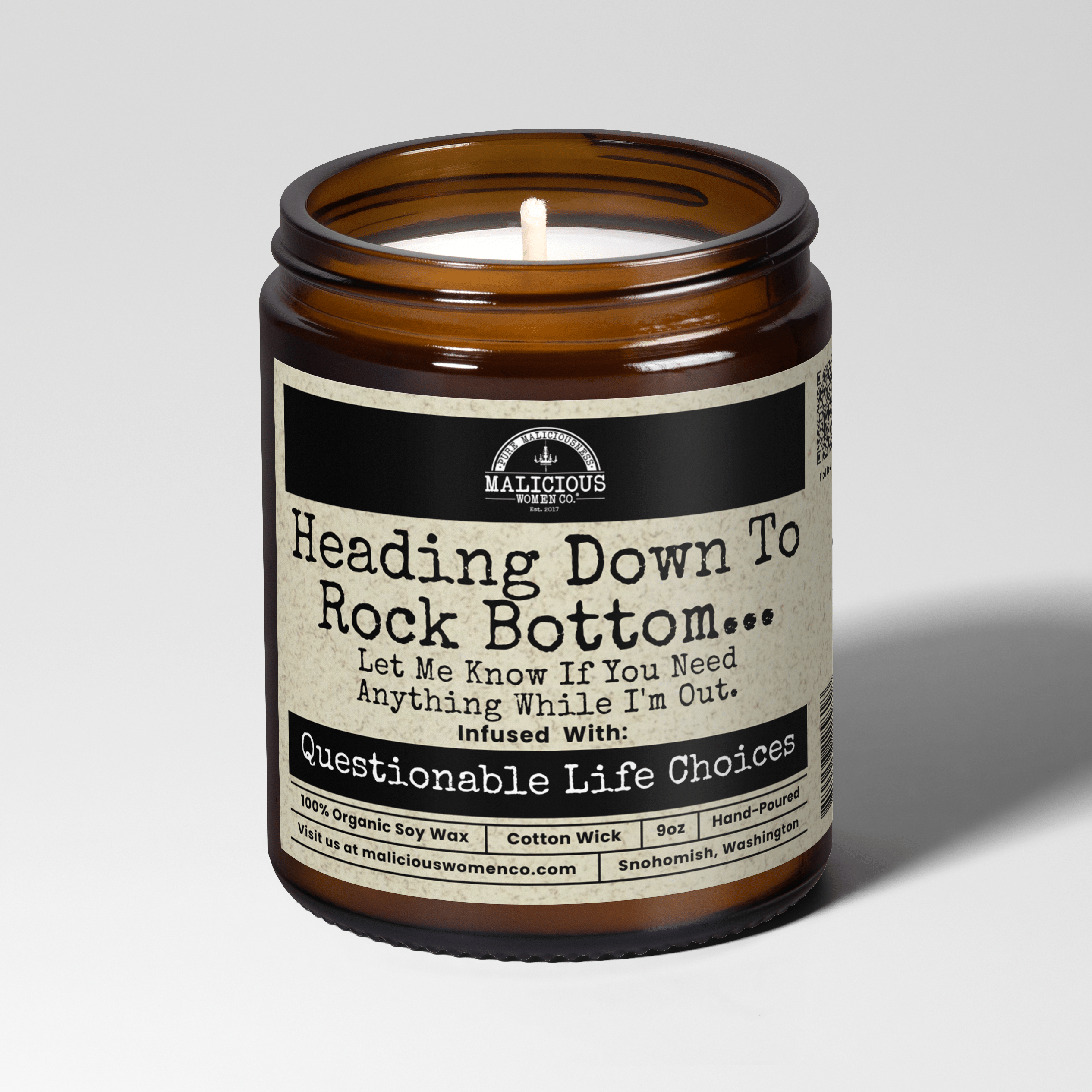 Headed Down To Rock Bottom... 9oz Funny Candle Malicious Women Co - Malicious Women Co. - Candles