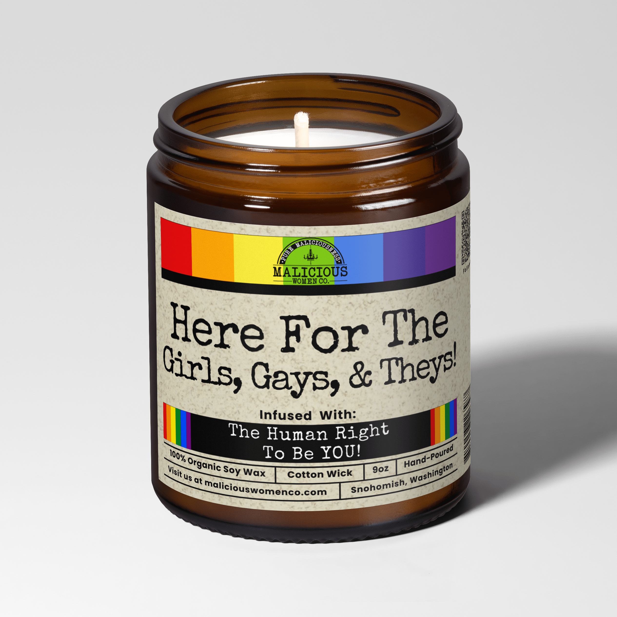 Here For the Girls, Gays, & Theys 9oz Political Candle Malicious Women Co - Malicious Women Co. - Candles