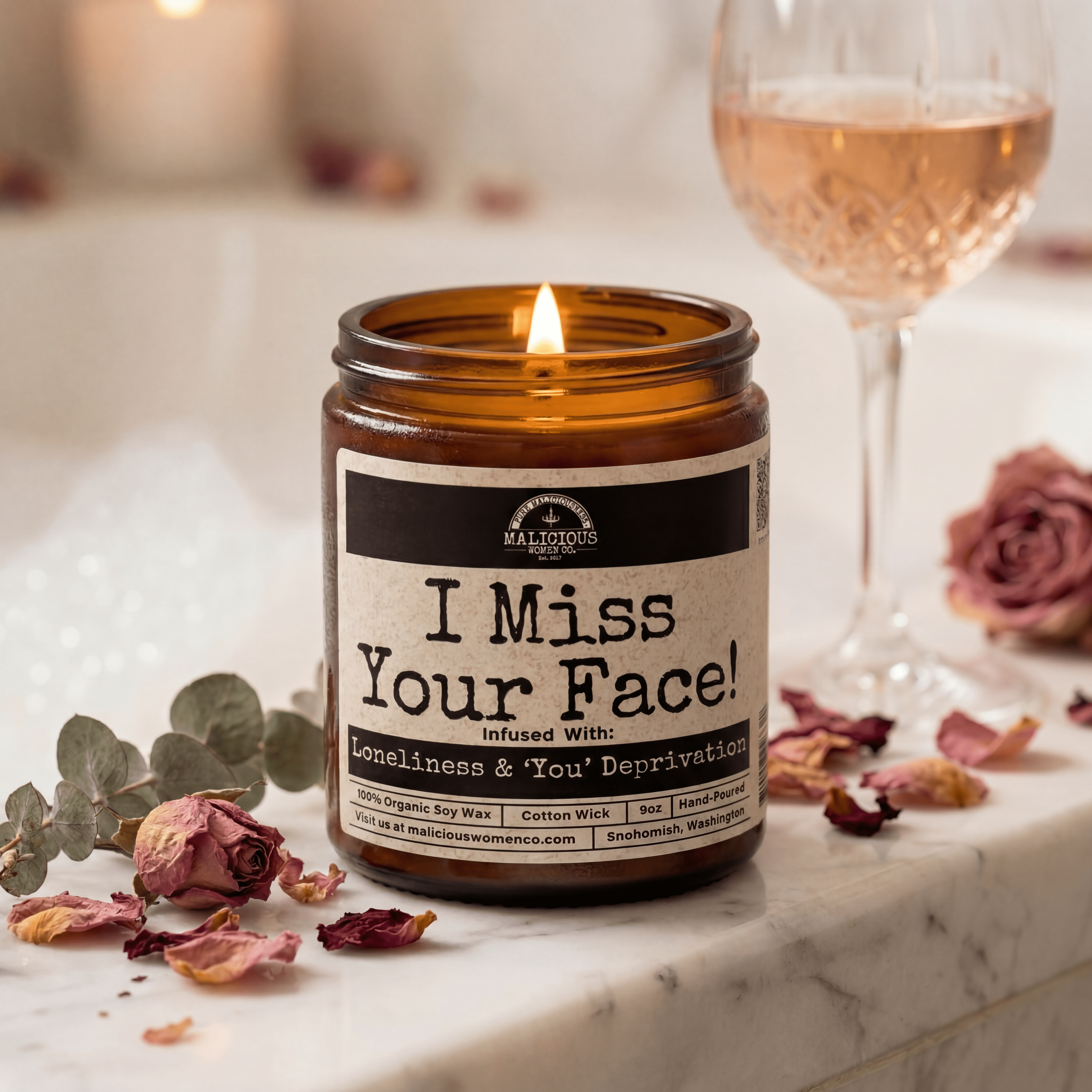 I Miss Your Face! | Scent: Berry Bellini | 9oz Bestie Candle | Malicious Women Co - Malicious Women Co. -Candle