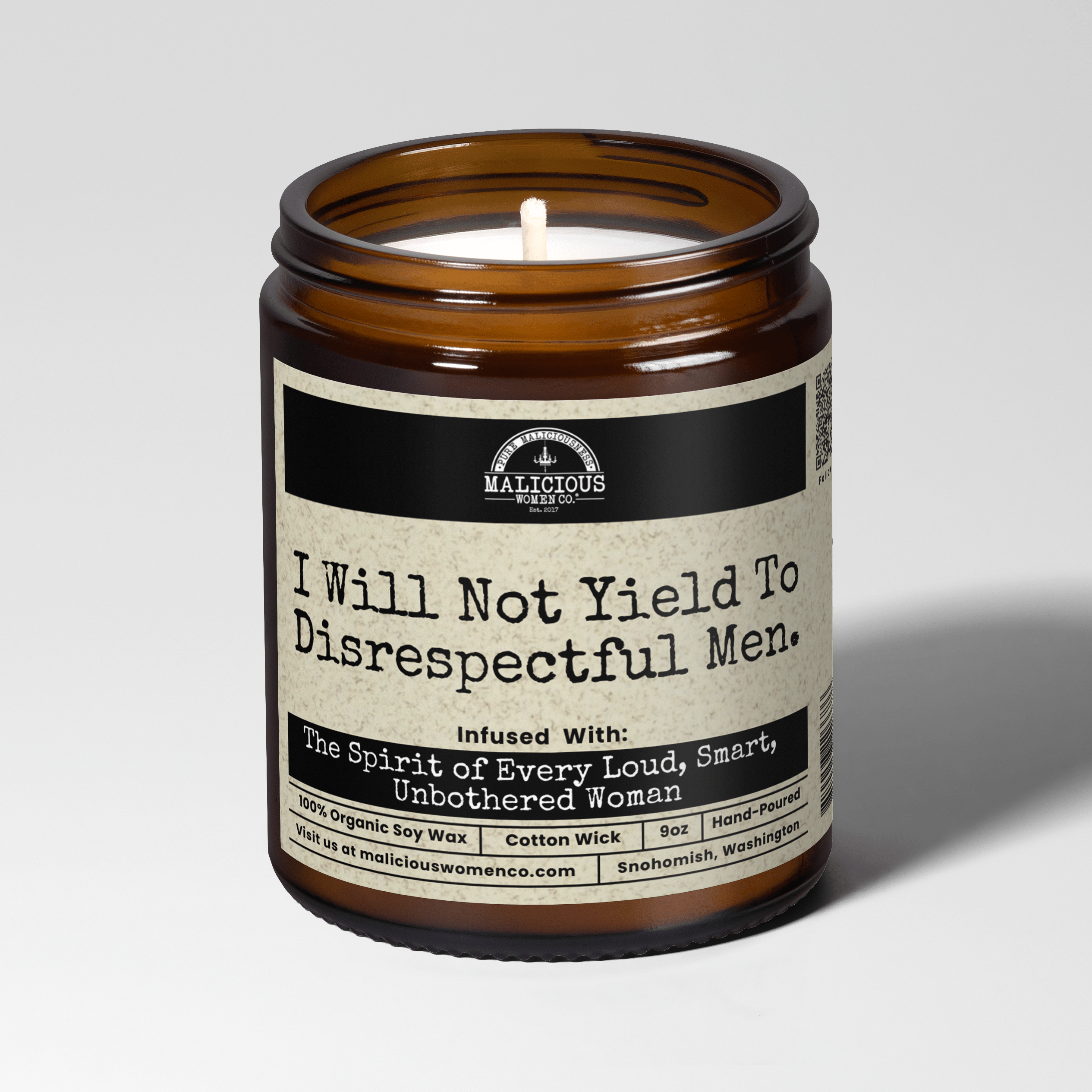 I Will Not Yield To Disrespectful Men 9oz Political Candle Malicious Women Co - Malicious Women Co. - Candles