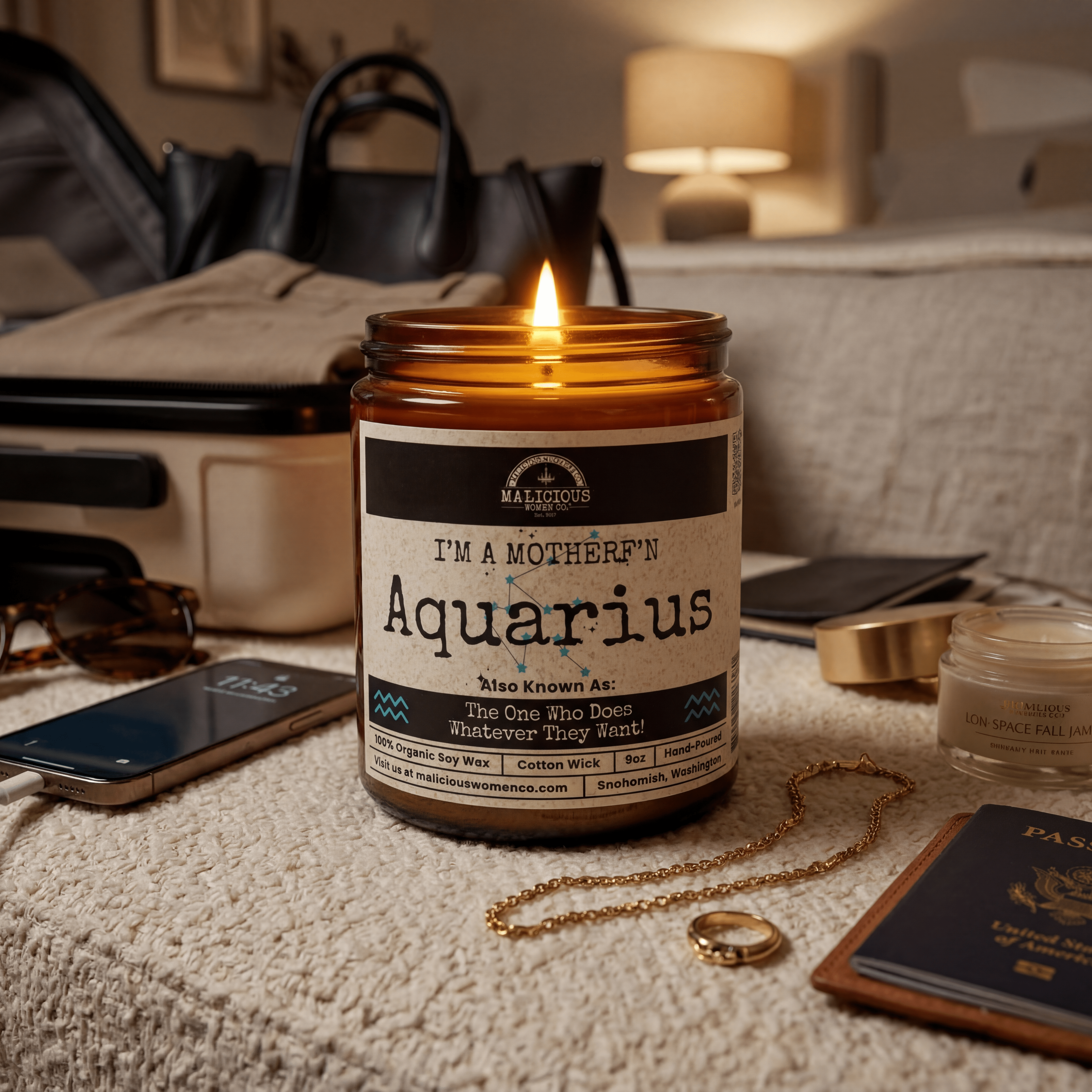 I'm a MotherF'n Aquarius (Jan 20- Feb 18) The Zodiac B*tch | Scent: Espresso Yo' Self | 9oz Candle - Malicious Women Co. -Candle