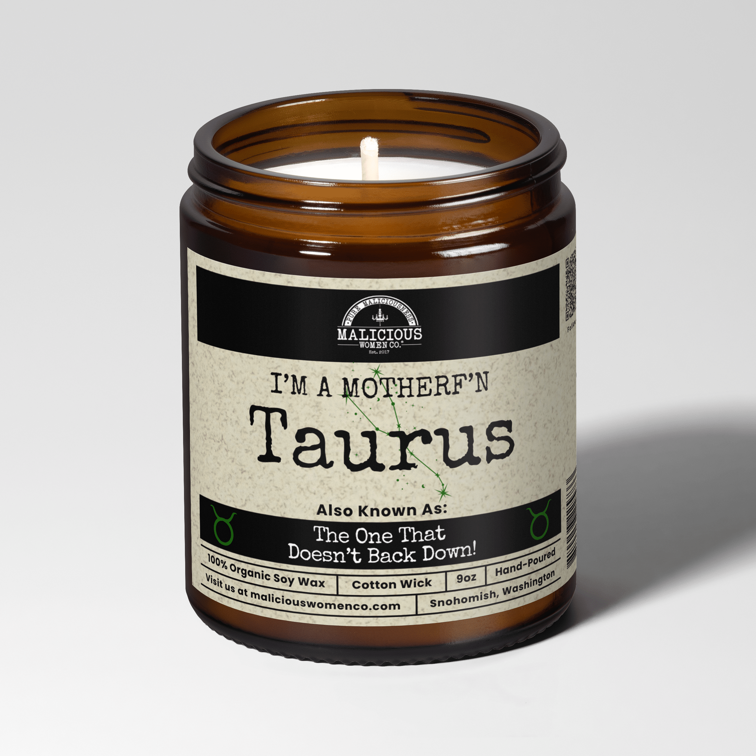 I'm a MotherF'n Taurus (Apr 20-May 20) The Zodiac B*tch | Scent: Exotic Hemp | 9oz Zodiac Candle | Malicious Women Co - Malicious Women Co. -Candle
