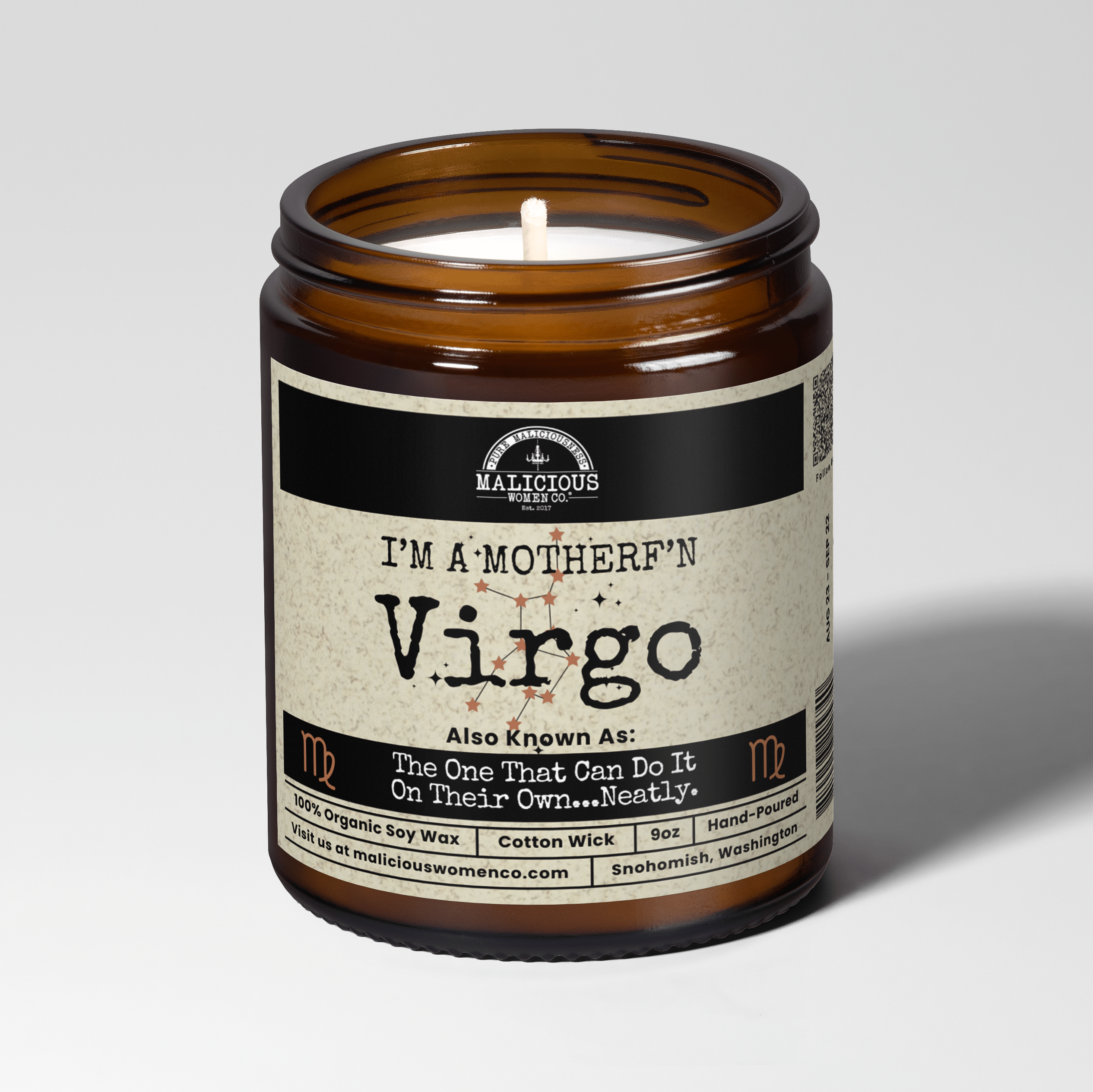 I'm a MotherF'n Virgo (Aug 23 - Sep 22) The Zodiac Bitch 9oz Zodiac Candle Malicious Women Co - Malicious Women Co. - Candles