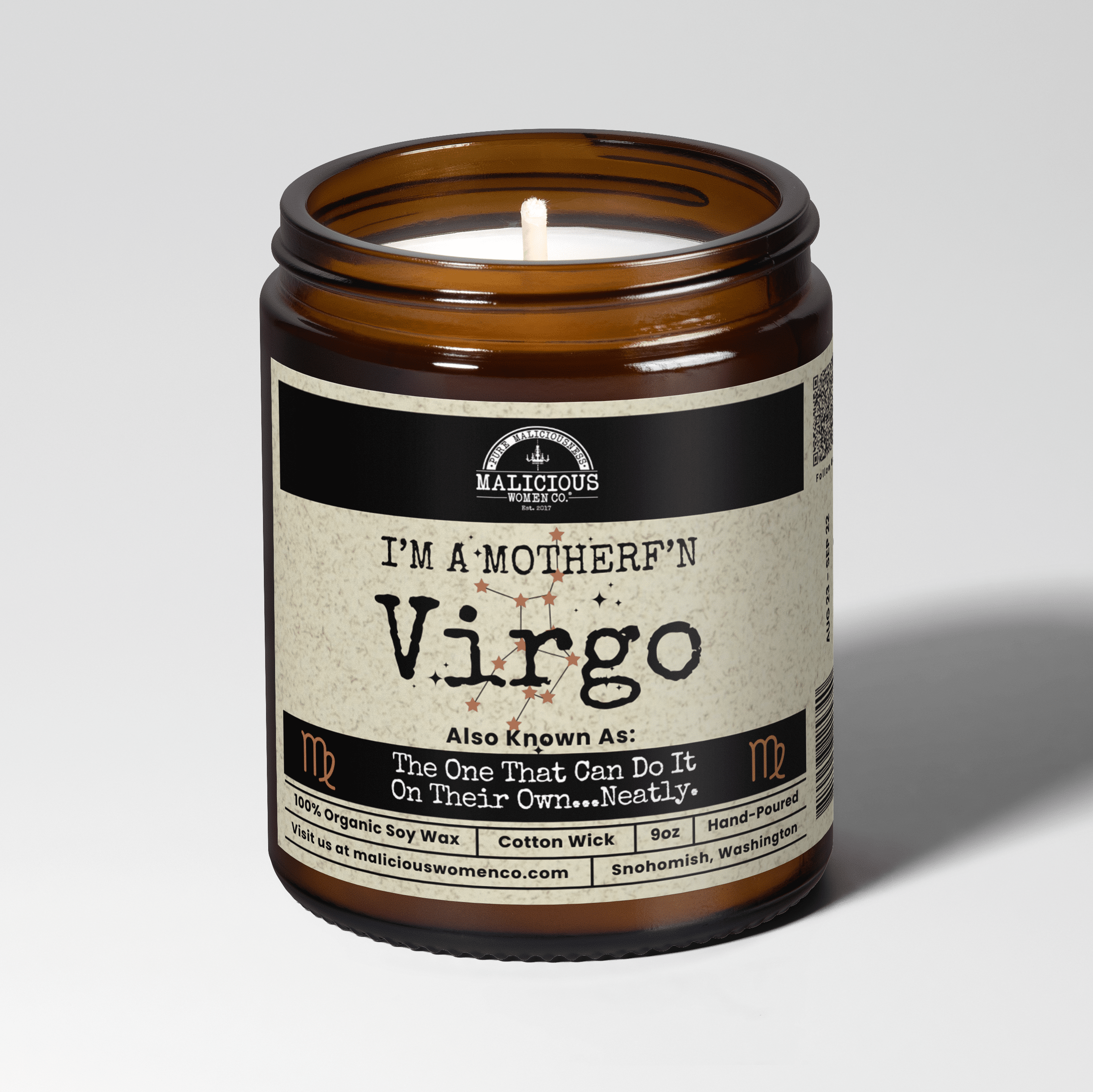 I'm a MotherF'n Virgo (Aug 23-Sep 22) The Zodiac B*tch | Scent: Take A Hike | 9oz Zodiac Candle | Malicious Women Co - Malicious Women Co. -Candle