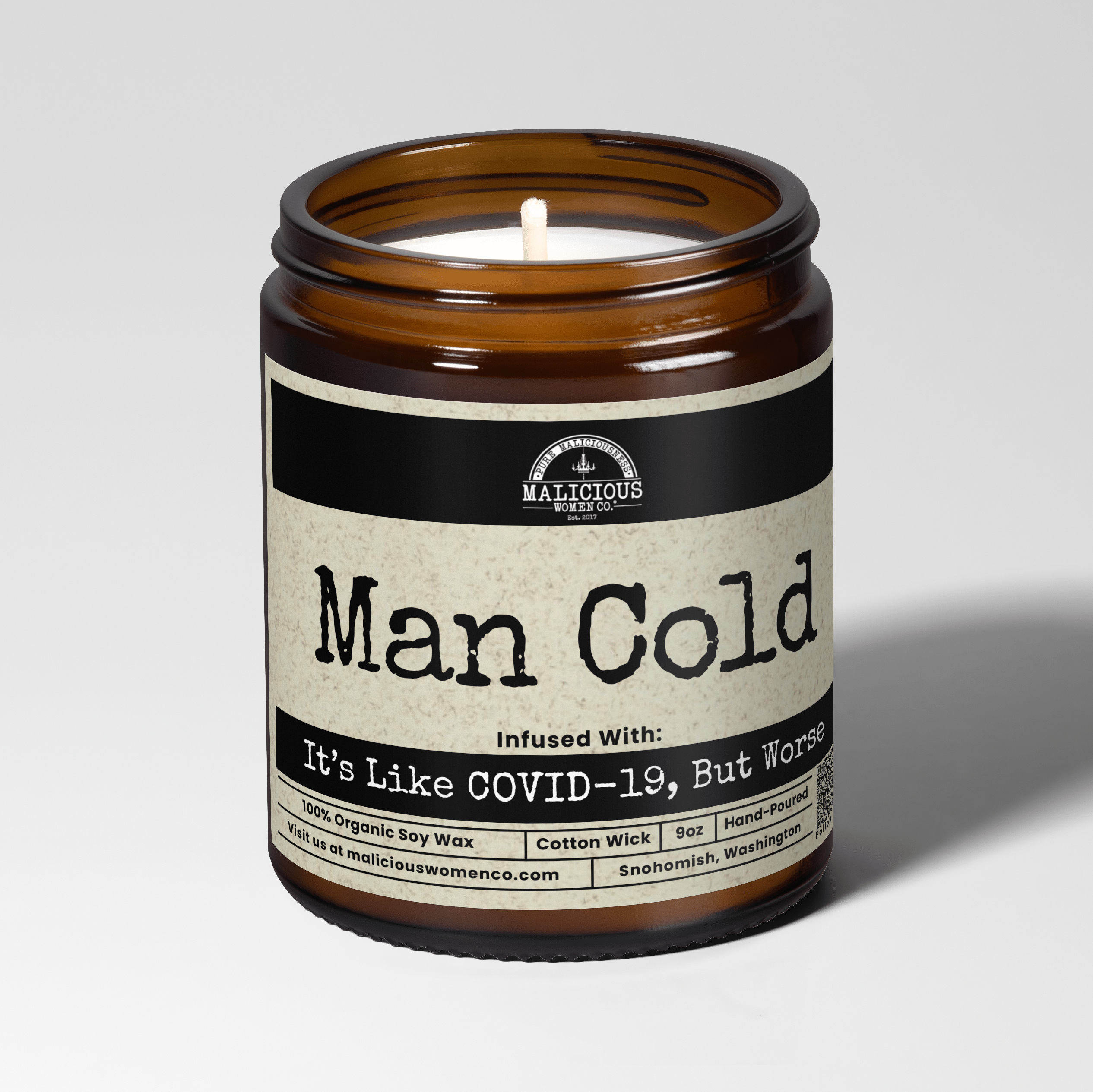 Man Cold | Scent: Butter Pecan Crunch | 9oz Funny Candle | Malicious Women Co - Malicious Women Co. -Candle