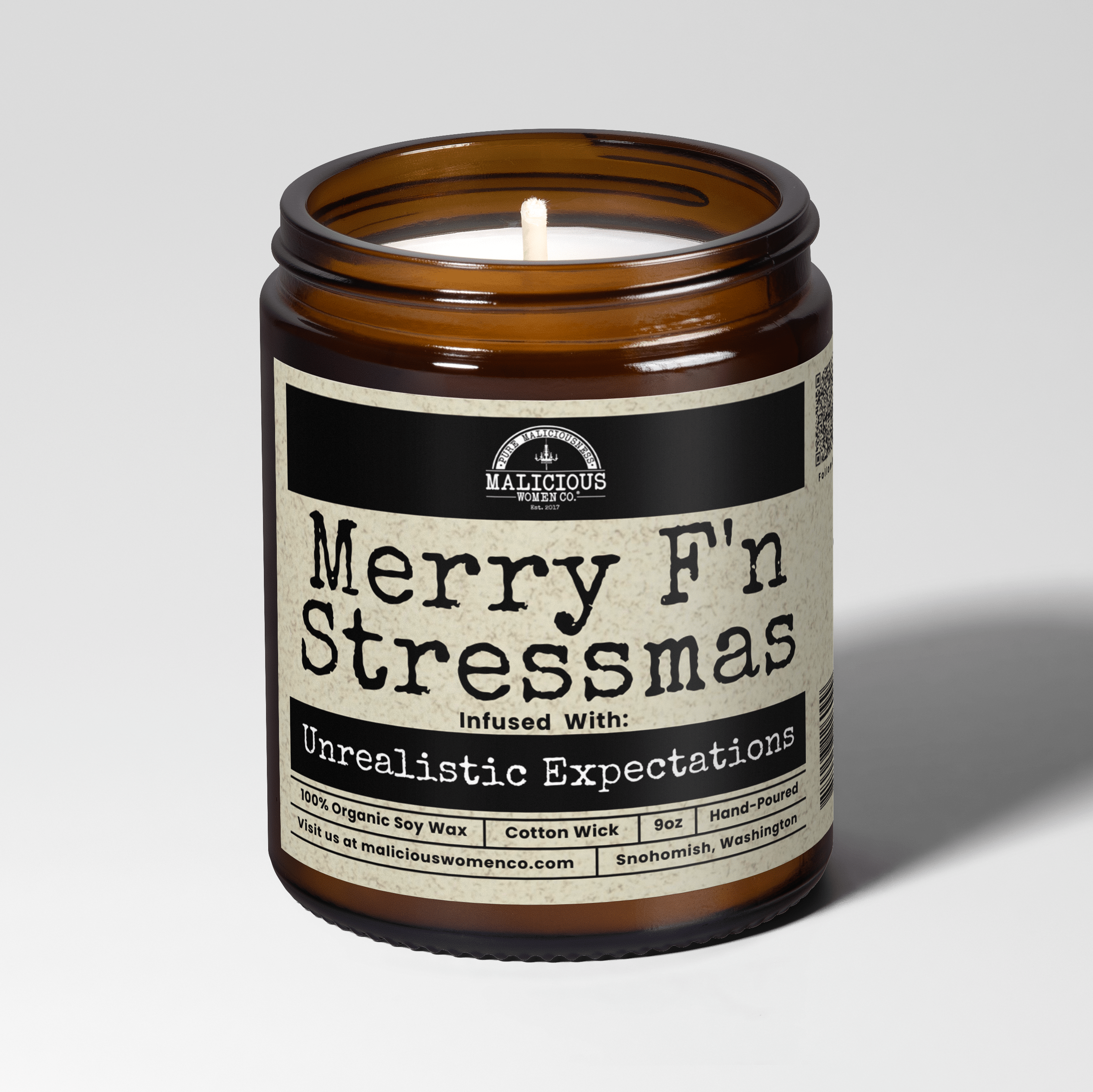 Merry F'n Stressmas 9oz Winter Candle Malicious Women Co - Malicious Women Co. - Candles