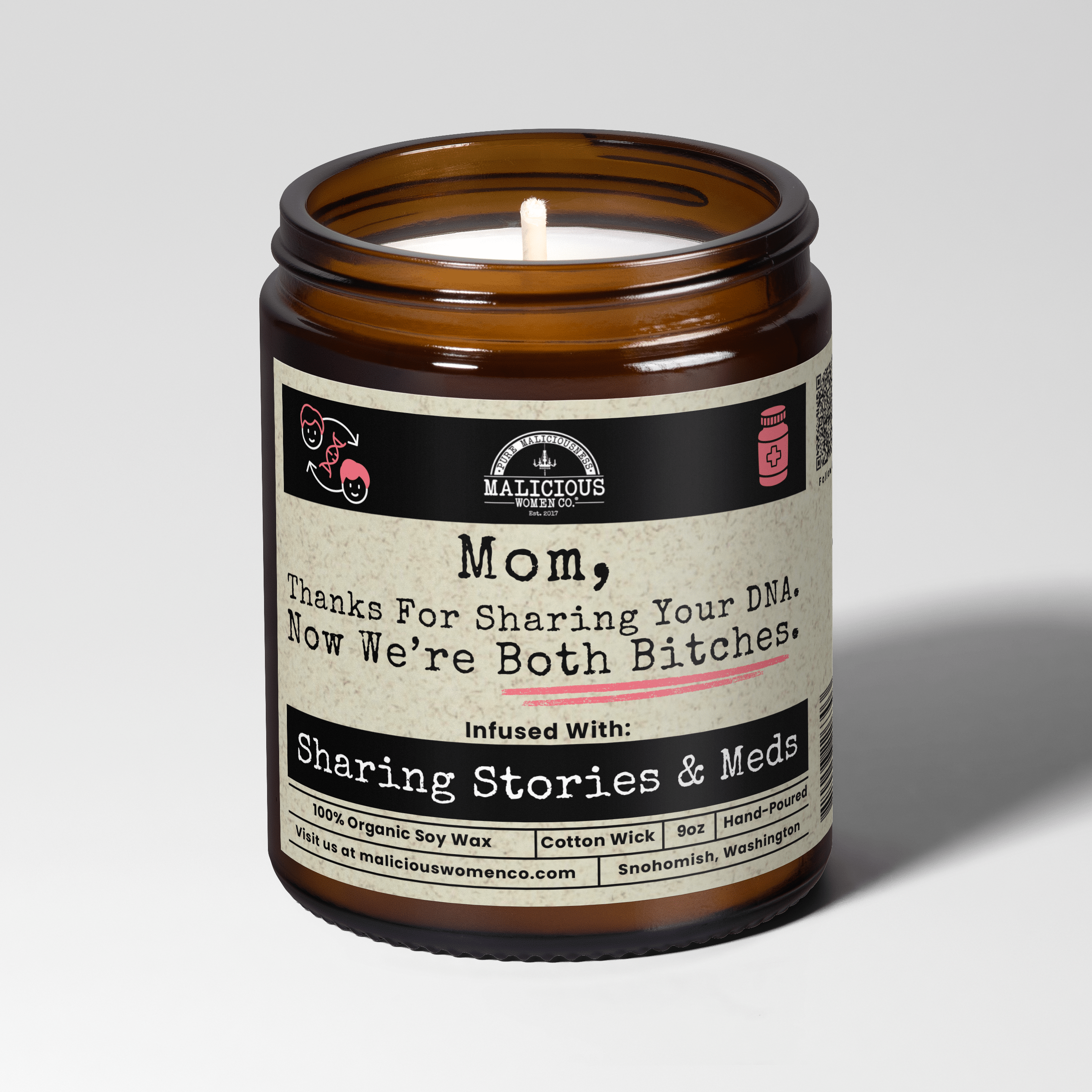 Mom, Thanks For Sharing Your DNA | Scent: Santal & Black Cardamom | 9oz Funny Mom Candle | Malicious Women Co. - Malicious Women Co. -Candle