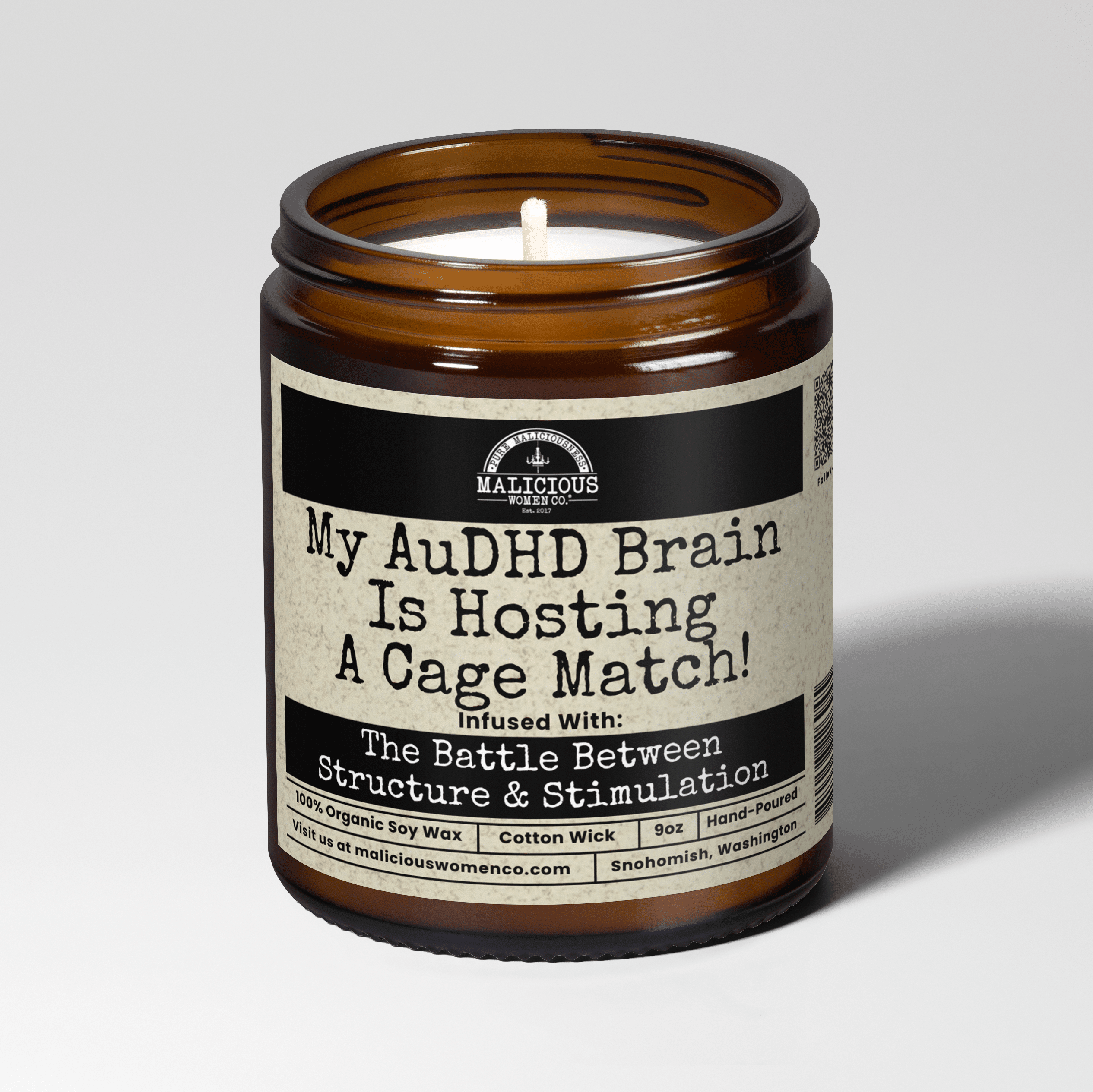 My AuDHD Brain Is Hosting A Cage Match | Scent: Lemon Drop Martini | 9oz Mental Health Candle | Malicious Women Co - Malicious Women Co. -Candle