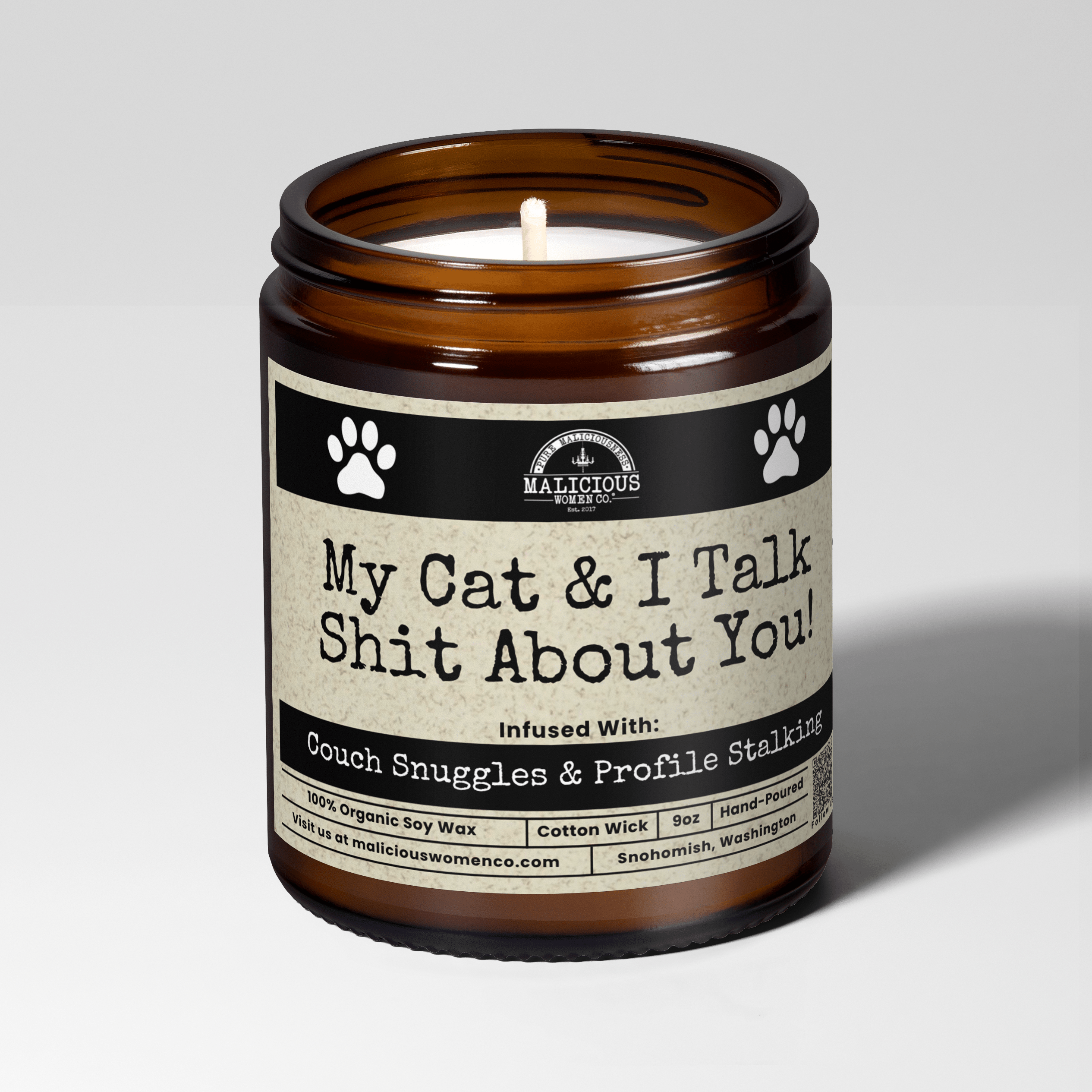 My Cat and I Talk Sh*t About You | Scent: Oakmoss & Amber | 9oz Family Candle | Malicious Women Co - Malicious Women Co.-Candle
