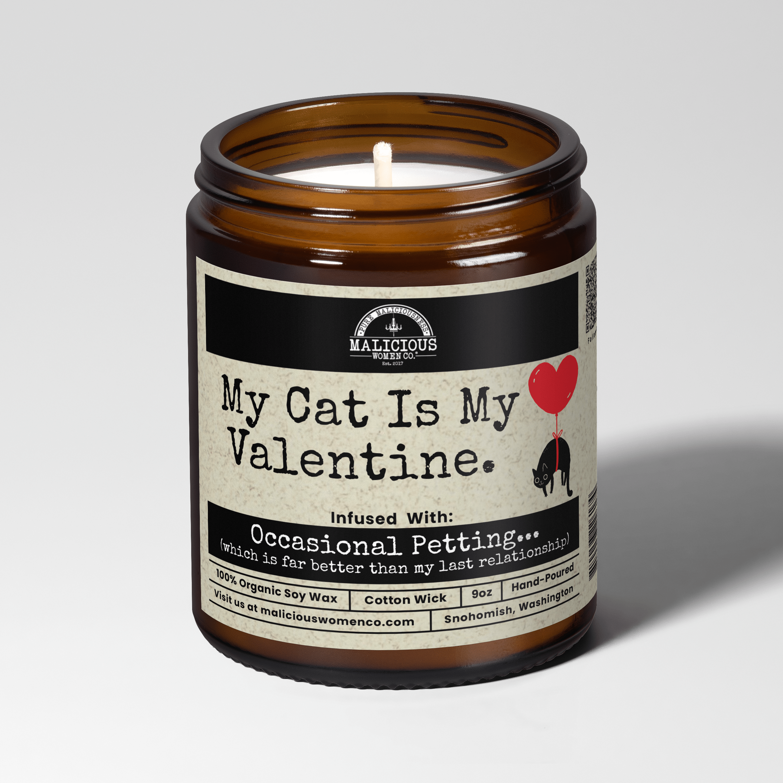 My Cat Is My Valentine 9oz Soy Candle - Malicious Women Co. - Candle