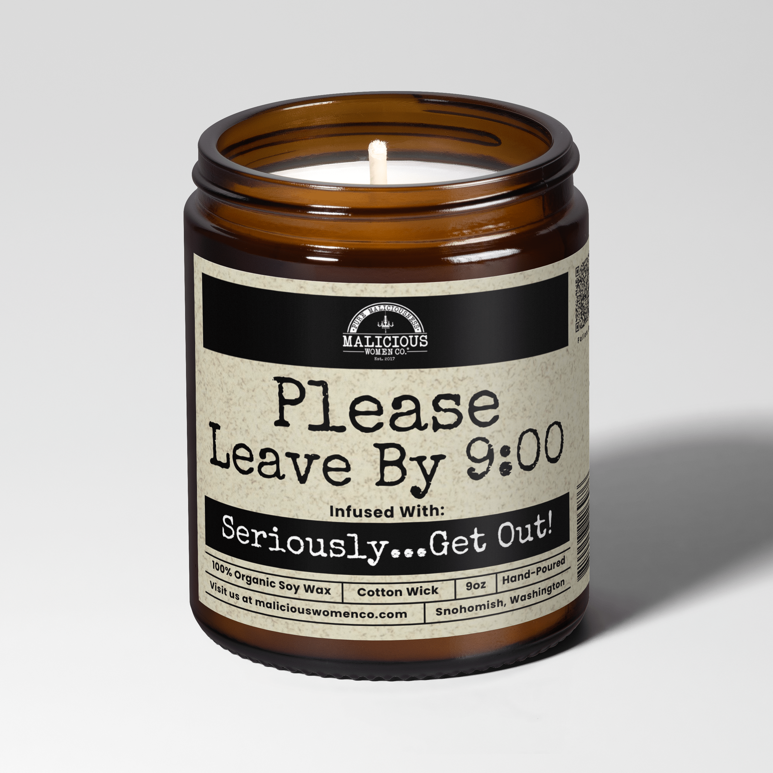 Please Leave By 9:00 9oz Funny Candle Malicious Women Co - Malicious Women Co. - Candles