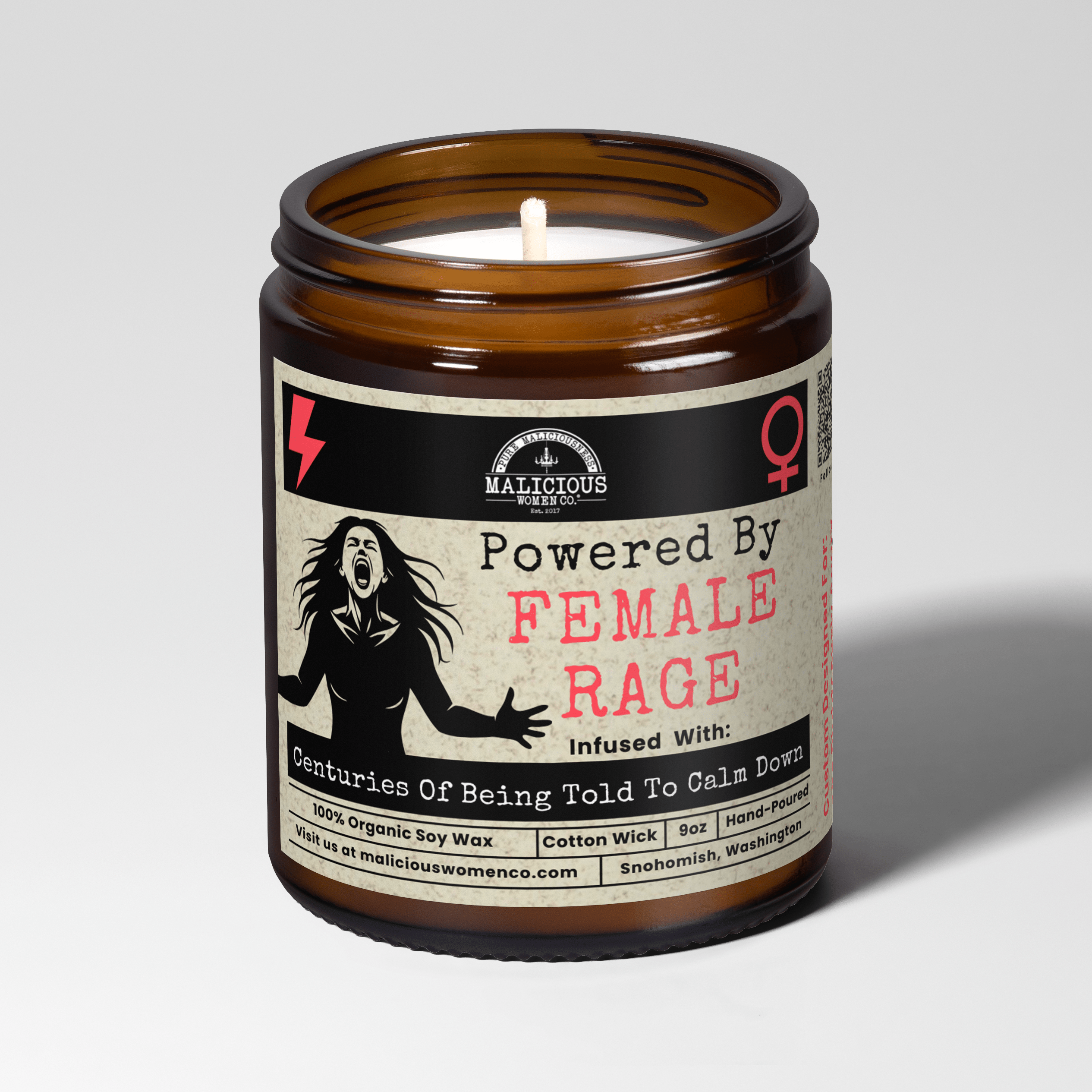 Powered By Female Rage 9oz Political Soy Candle - Malicious Women Co. - Candle