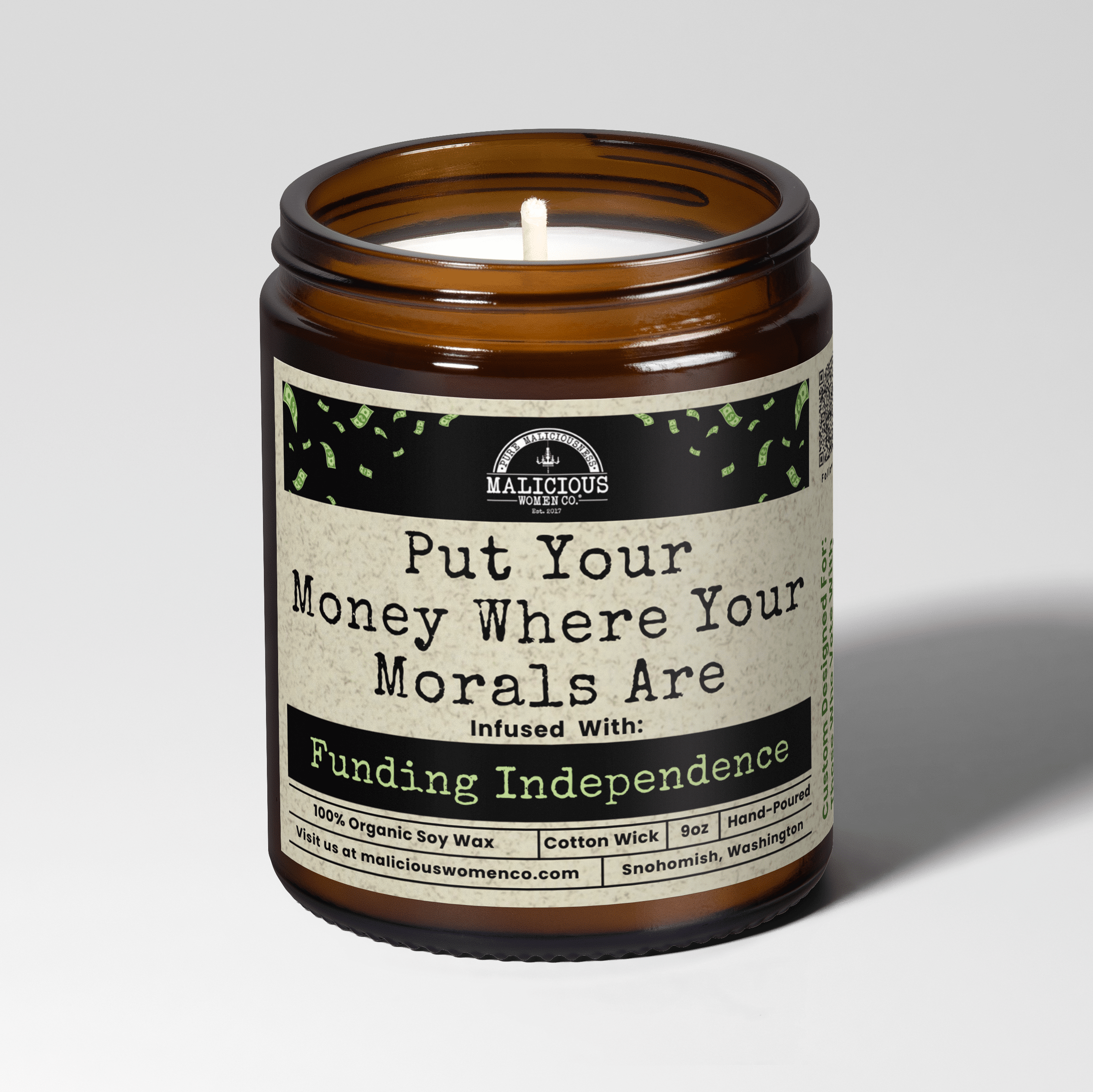 Put Your Money Where Your Morals Are | Scent: Blood Orange | 9oz Funny Candle | Malicious Women Co - Malicious Women Co. -Candle