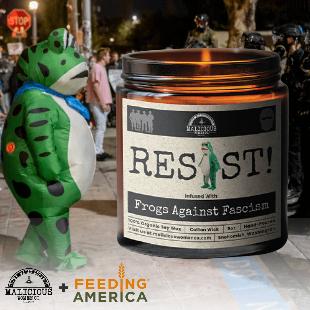 RESIST! – Frogs Against Fascism 9oz Soy Candle From Malicious Women Candle Co - Malicious Women Co. - Candle