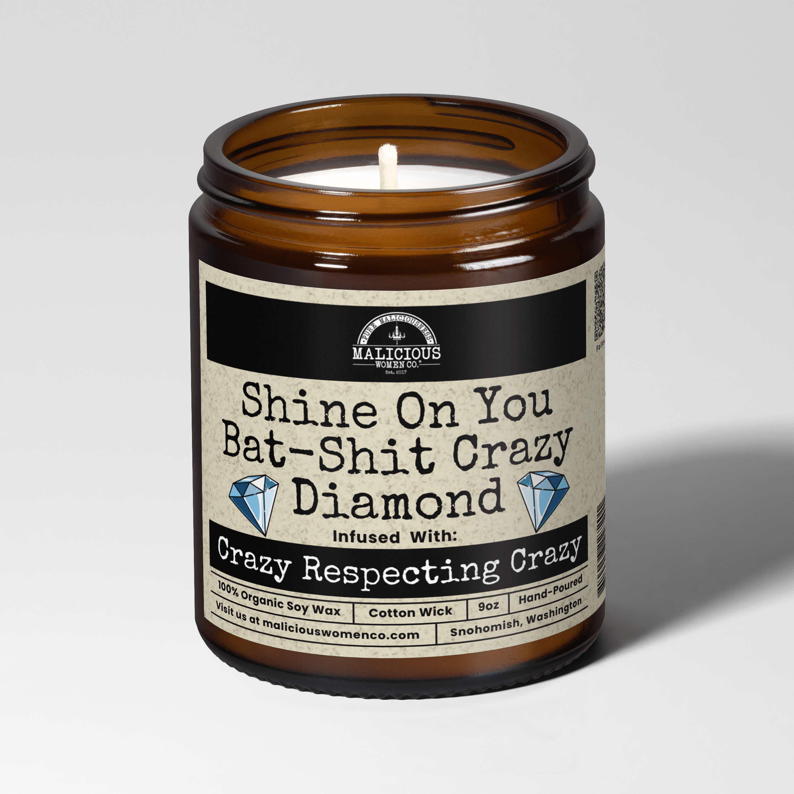 Shine On You Bat Sh*t Crazy Diamond | Scent: Oakmoss & Amber | 9oz Bestie Candle | Malicious Women Co - Malicious Women Co. -Candle