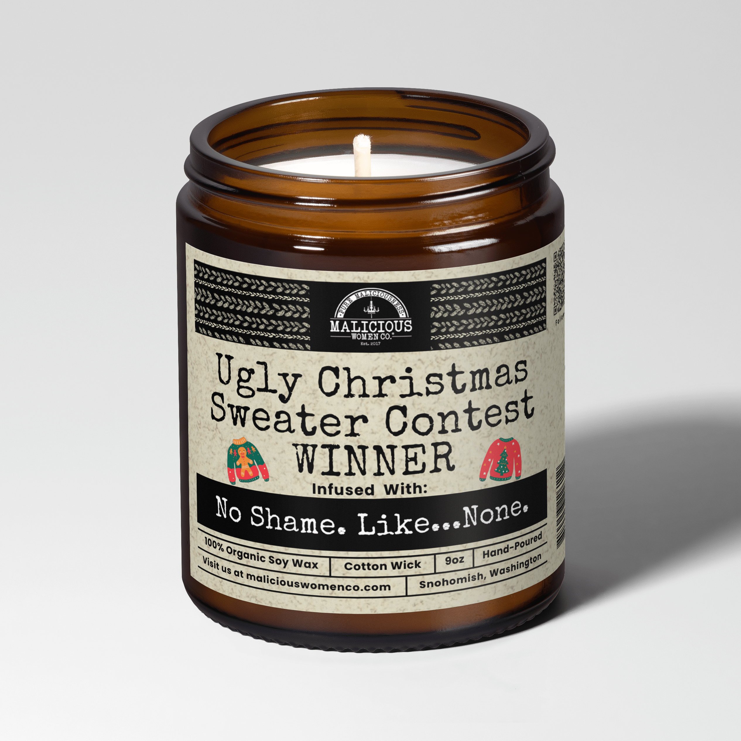 Ugly Christmas Sweater Contest WINNER! 9oz Winter Candle Malicious Women Co - Malicious Women Co. - Candles