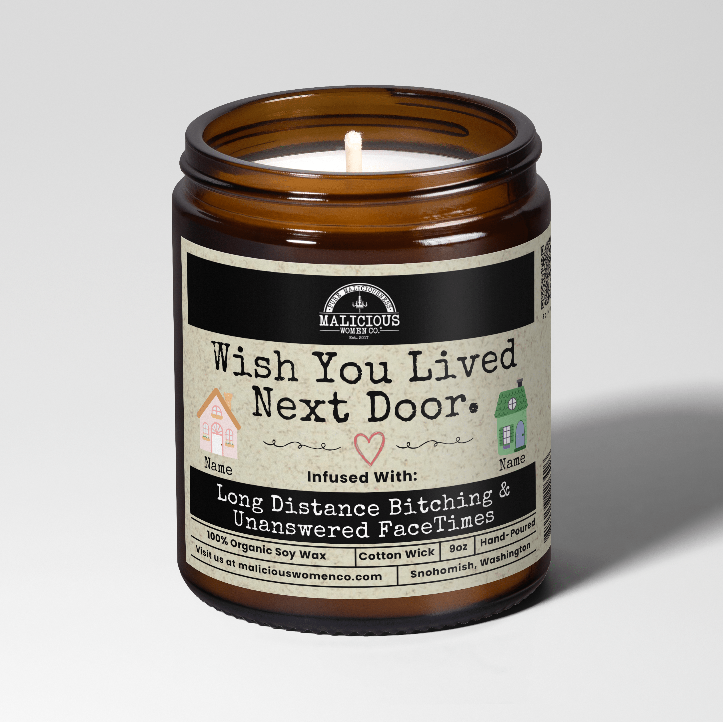 Wish You Lived Next Door | 9oz Funny Candle | Malicious Women Co - Malicious Women Co. -Custom Candle