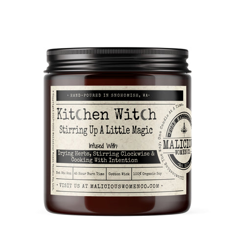 Kitchen Witch - Infused with "Drying herbs...Intention" Scent: Grapefruit & Mint * WitchCandles Malicious Women Candle Co. 