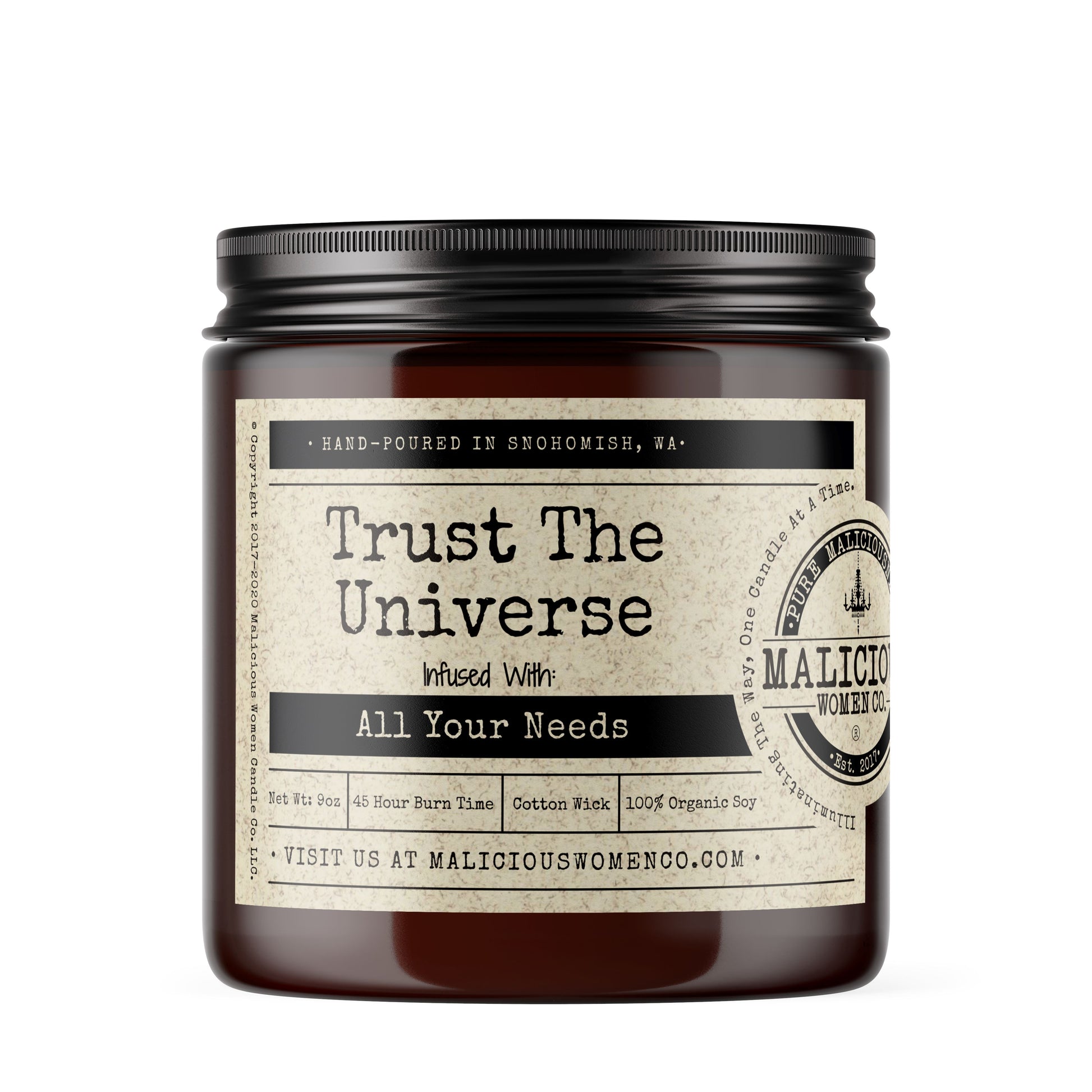 Trust The Universe - Infused With "All Your Needs" Scent: Citrus & Sage * WitchCandles Malicious Women Candle Co. 